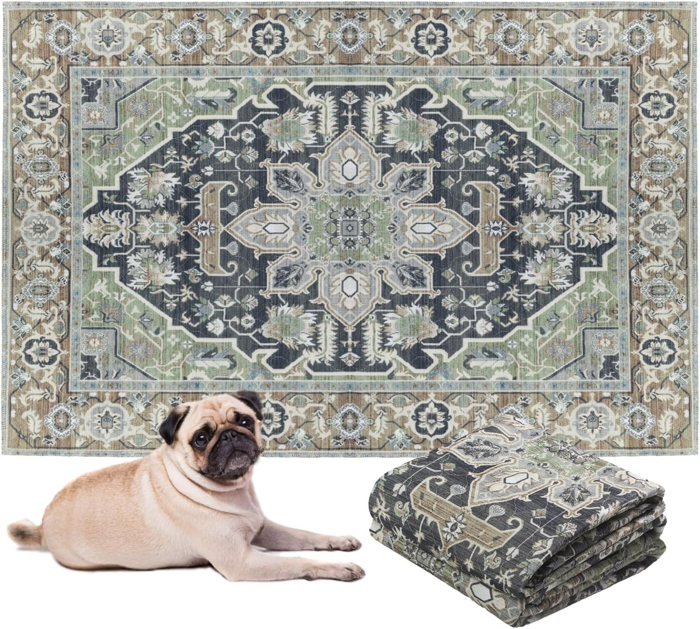 2-Pack Sage Forest Dog Pee Pads – Extra-Large, Machine Washable, Non-Slip Design