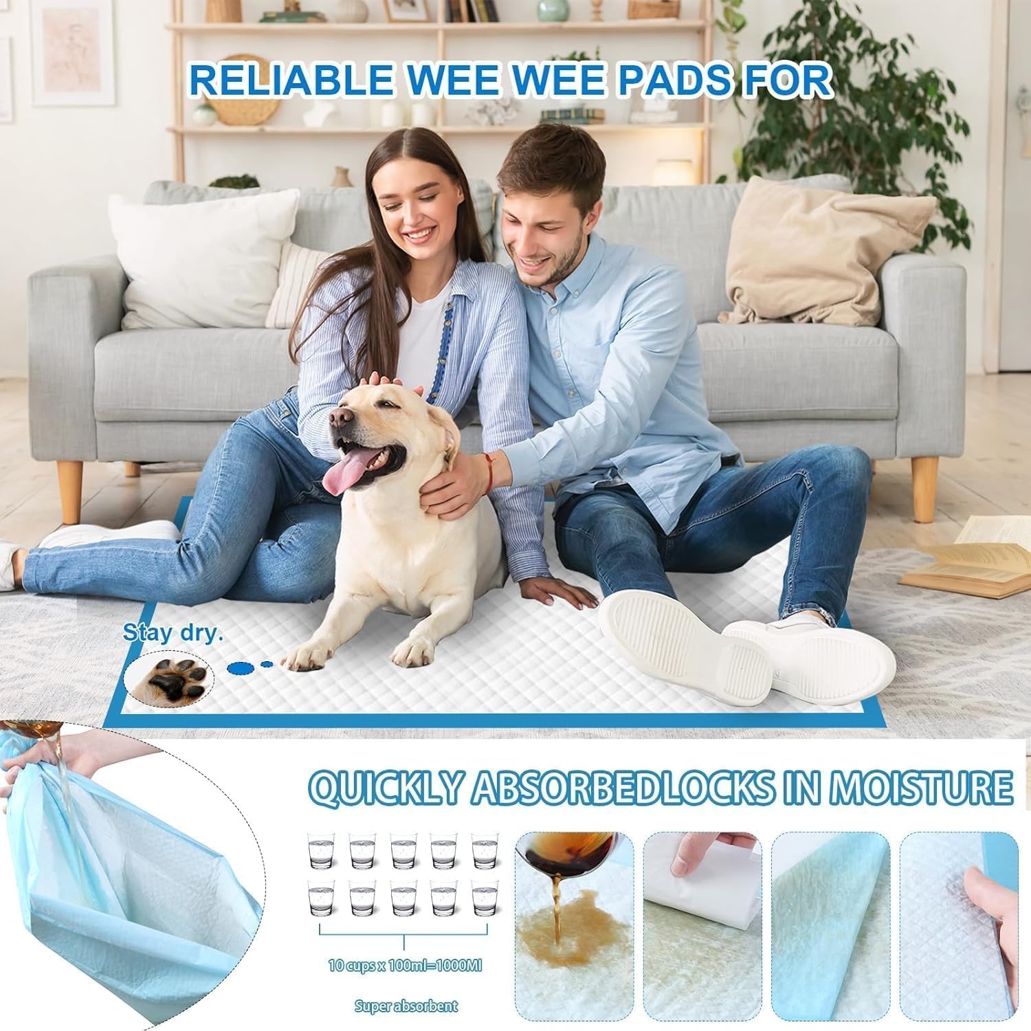 XXXXL Puppy Pee Pads for Dogs 31″x47″ 40 Count, Extra Large Dog Pee Pads, Leak-P
