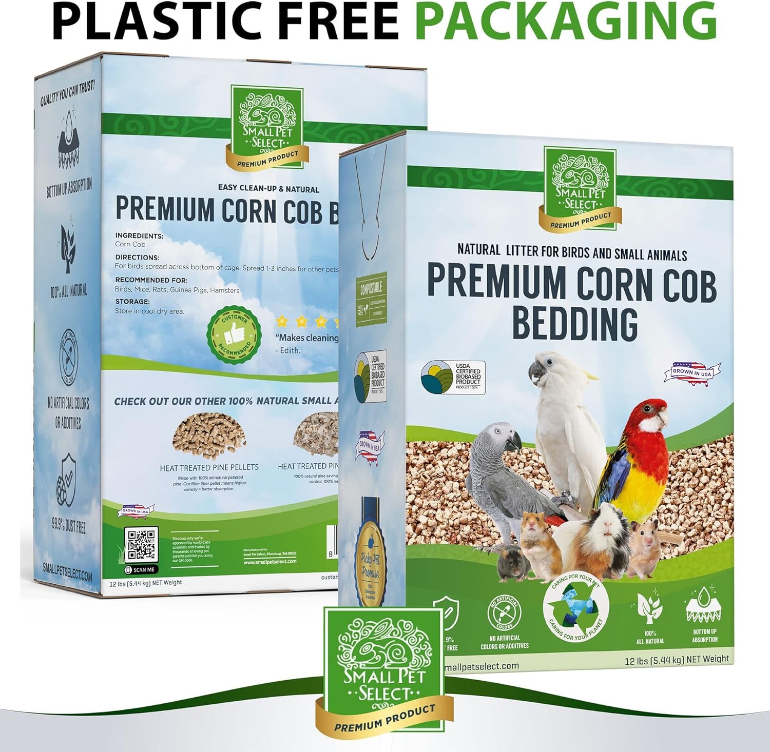 Small Pet Select 100% Natural Corn Cob Bedding for Pets 12lb, brown