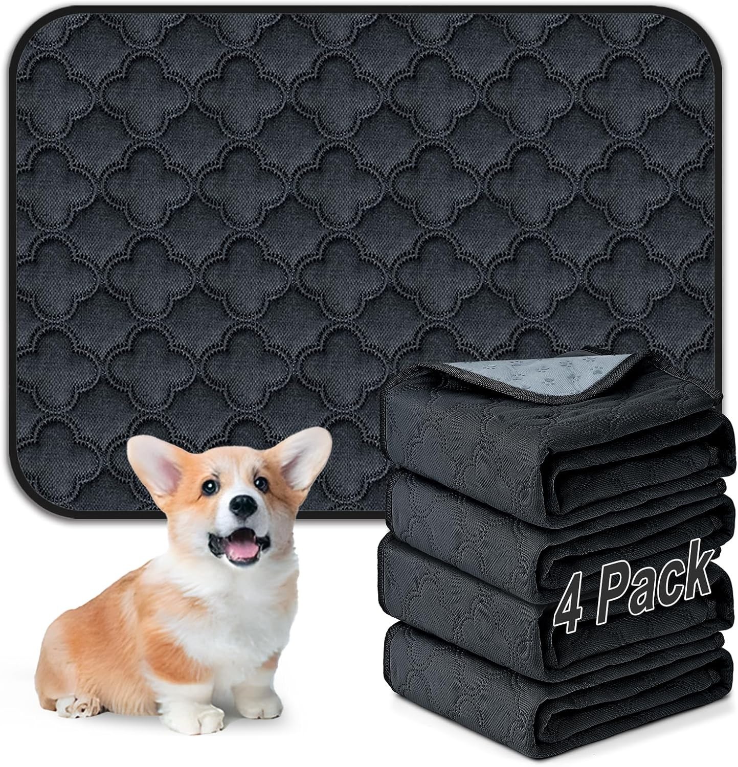 Washable 4-Pack Dog Pee Pads – Superior Absorbent, Non-Slip, Waterproof Design