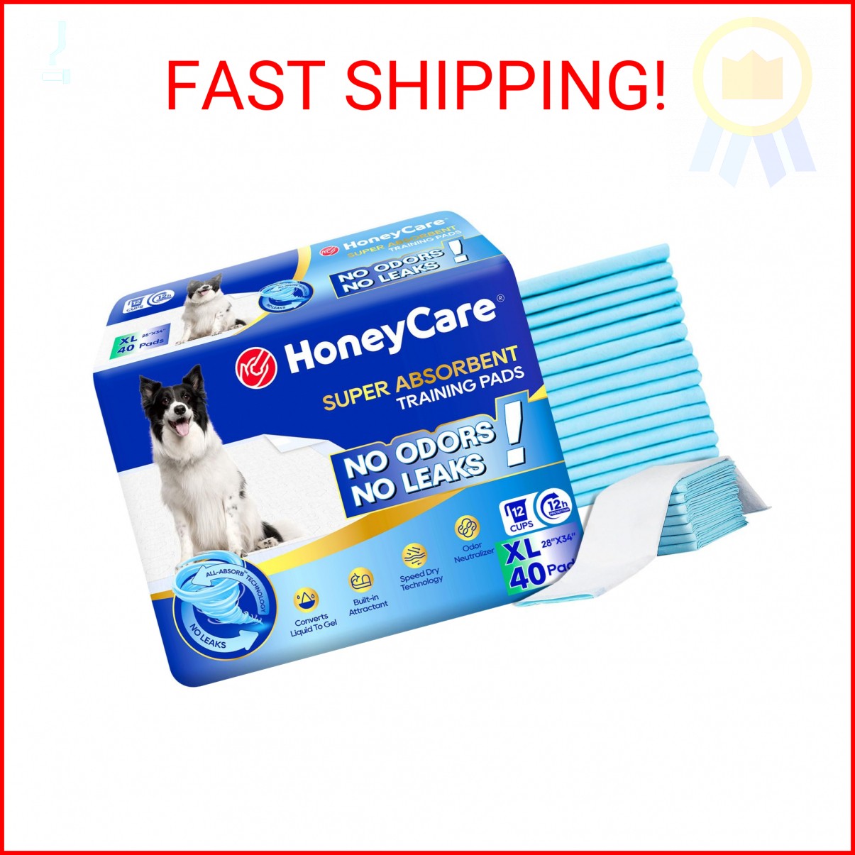 HONEY CARE All-Absorb, X-Large 28″ x 34″, 40 Count, Dog and Puppy Training Pads,