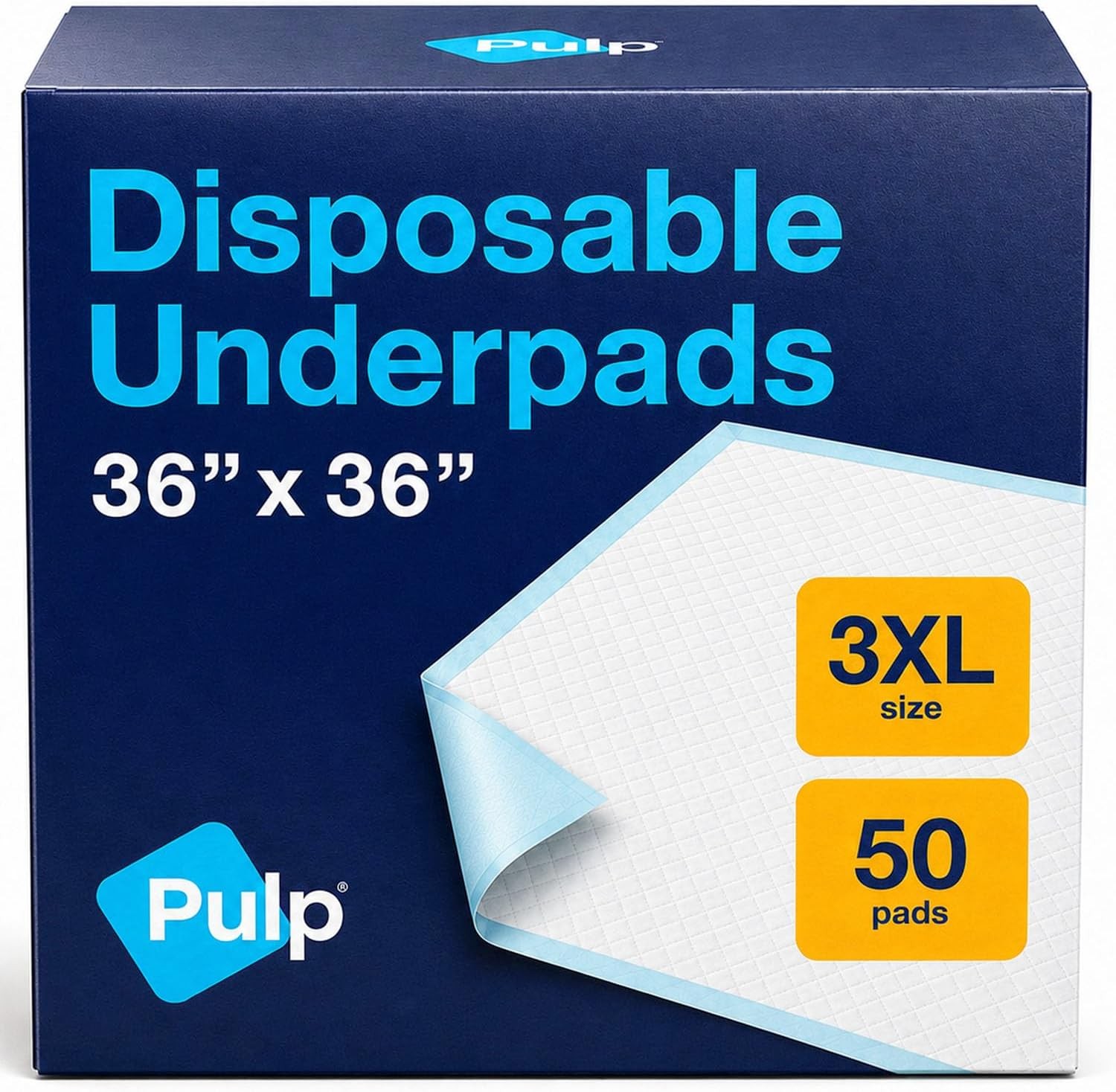 Pulp 36×36″ Disposable Underpads, 50 Ct – Absorbent, Leakproof