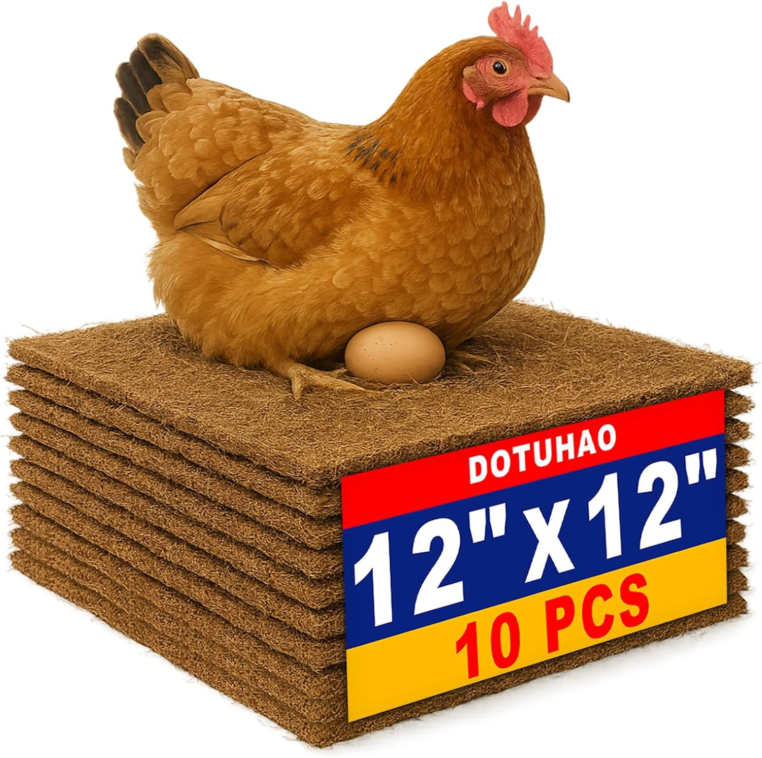 Chicken Nesting Pads, 10 Pack-12″ X 12″ Nesting Pads for Chicken Coop, Natural C