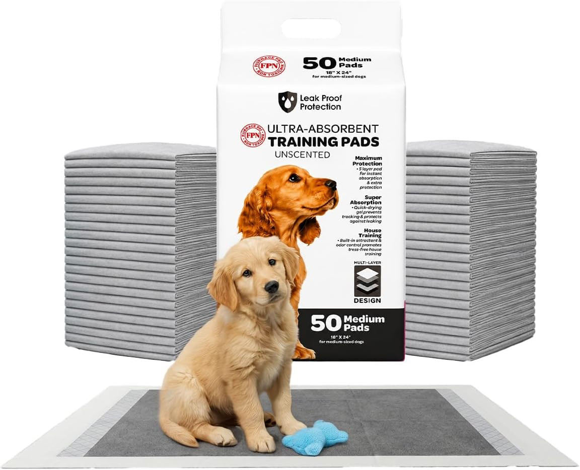 FPN Charcoal Puppy Pads 18″X24″ | 50 Count | Odor-Control Super Absorbent 5-Lay
