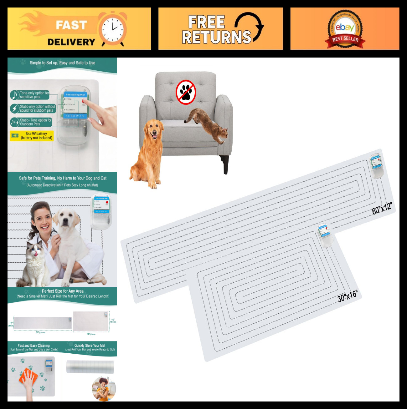 Pet Training Shock Mat Set – 2 Sizes, Electric Repellent Pads for Dogs & Cats, I