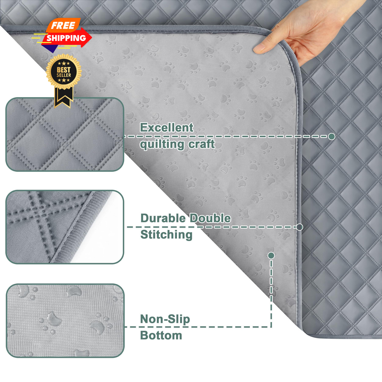 Eterish Reusable Washable Pee Pads for Dogs Extra 2 Pack (54″x54″), Gray