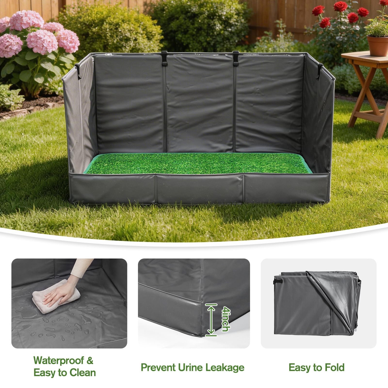 33.5″×23.6″×15.9″ High Walls Dog Potty Tray with Artificial Grass, Foldable D…