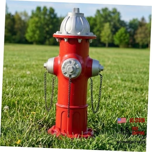Elenon Garden Fire Hydrant Outdoor Statue Decorative for Dog to Peed Silver Red