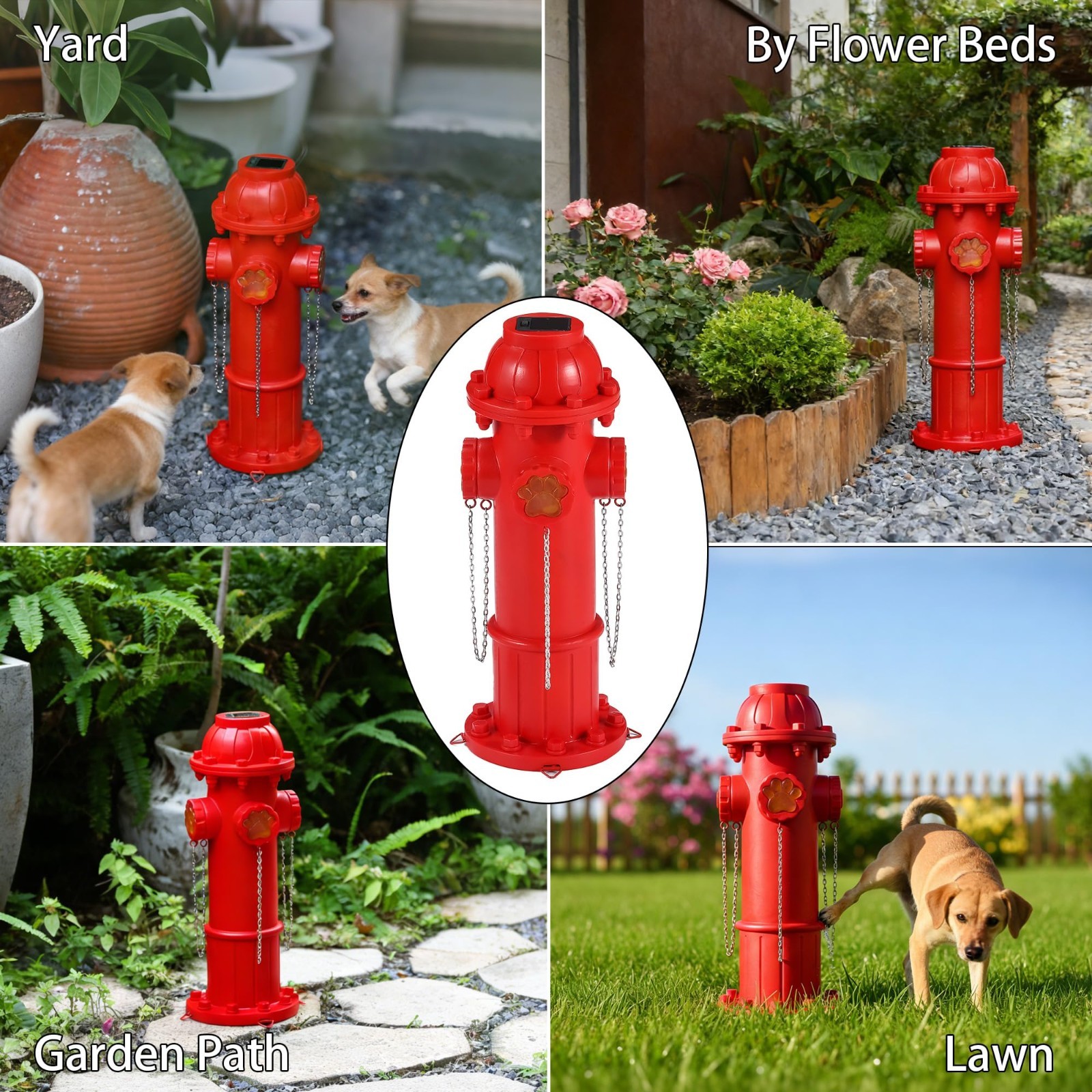 Solar Dog Pee Post with Glowing Paw Print – Fire Hydrant for Garden & Patio