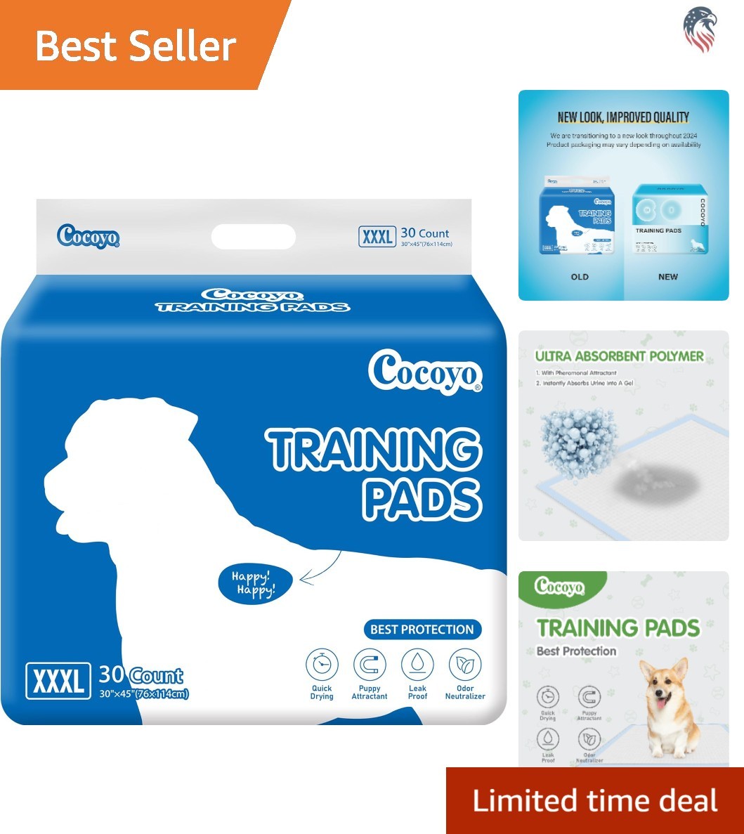 Giant Size Dog Training Pads XXXL 30×45 Inches 30 Pack Leakproof Puppy Pads