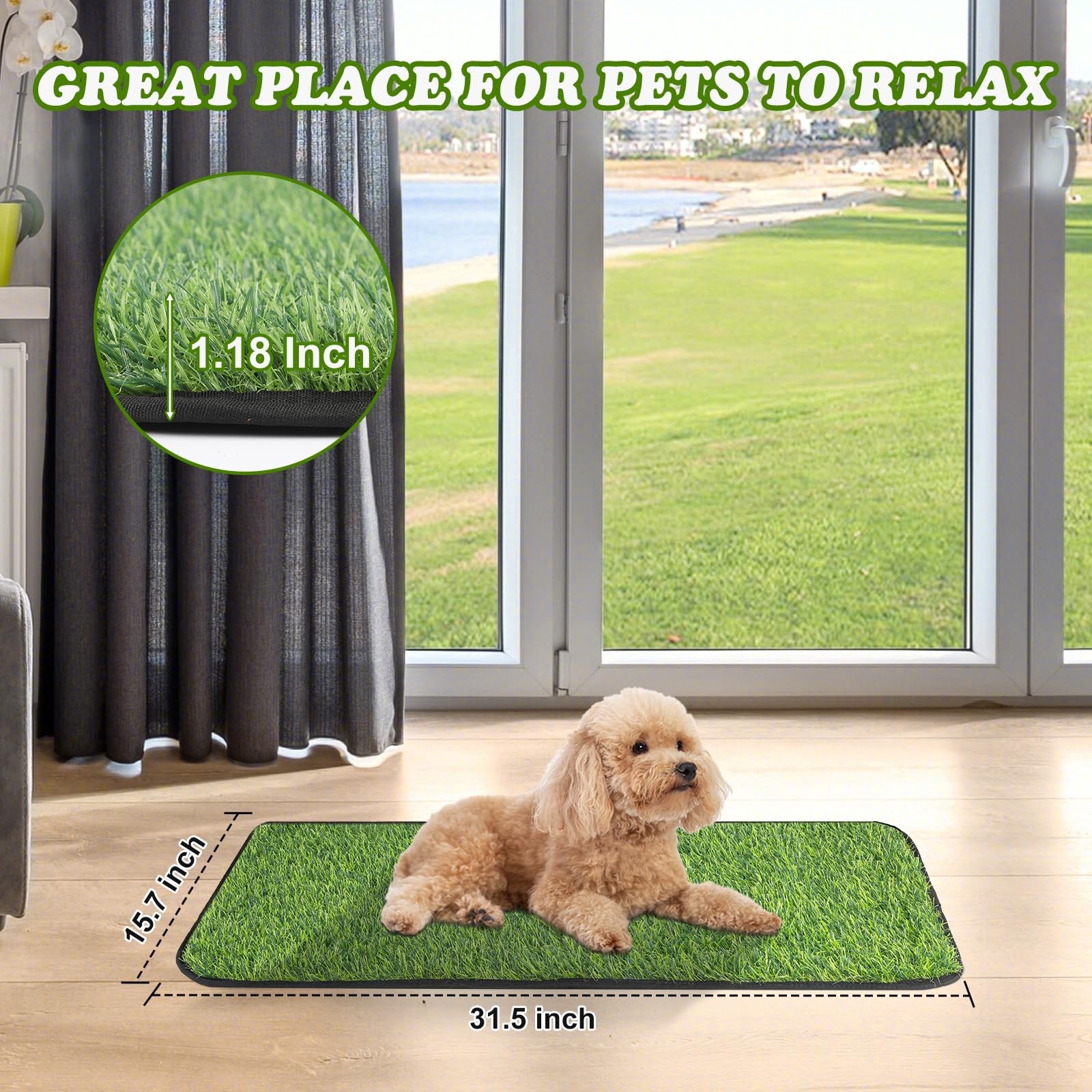Artificial Grass Mat, Dog Grass Pee Pads, Fake Grass Pad for Pets Potty Train…