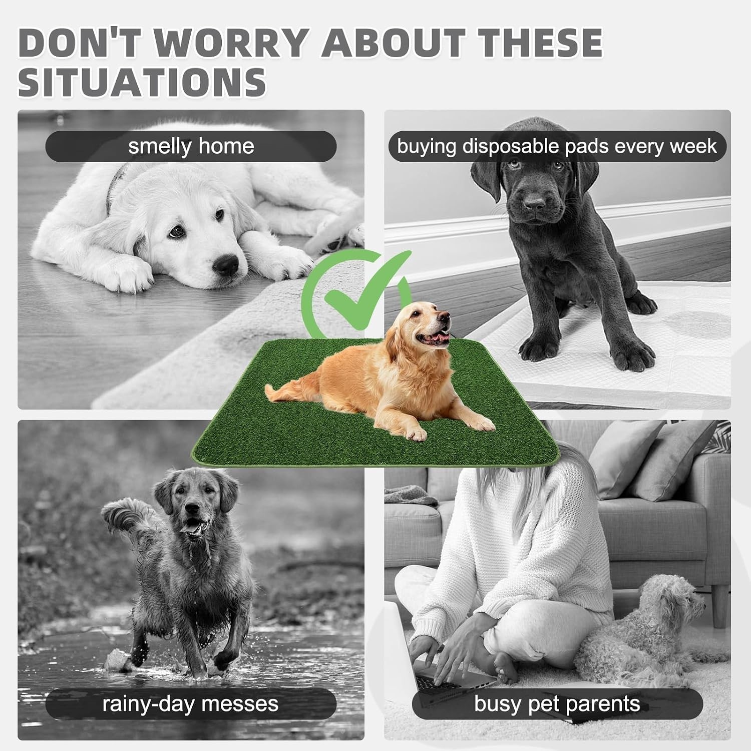 Dog Grass Pad with Washable Pee Pads for Puppy Potty Tray,20″*25″ Soft Artifi…