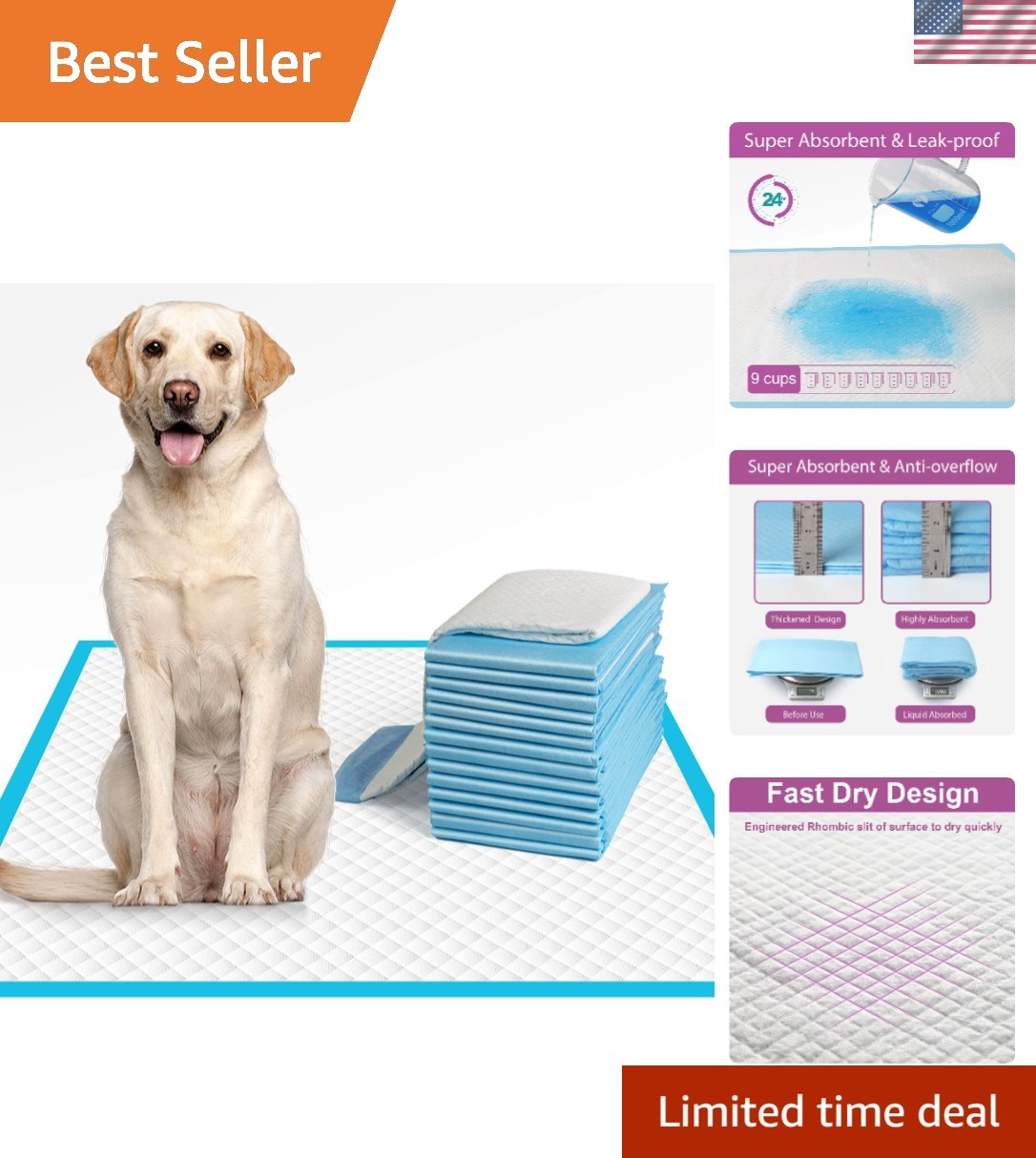 Super Absorbent Dog Training Pads 28″x34″ – Leak-Proof, 30 Count for All Pets