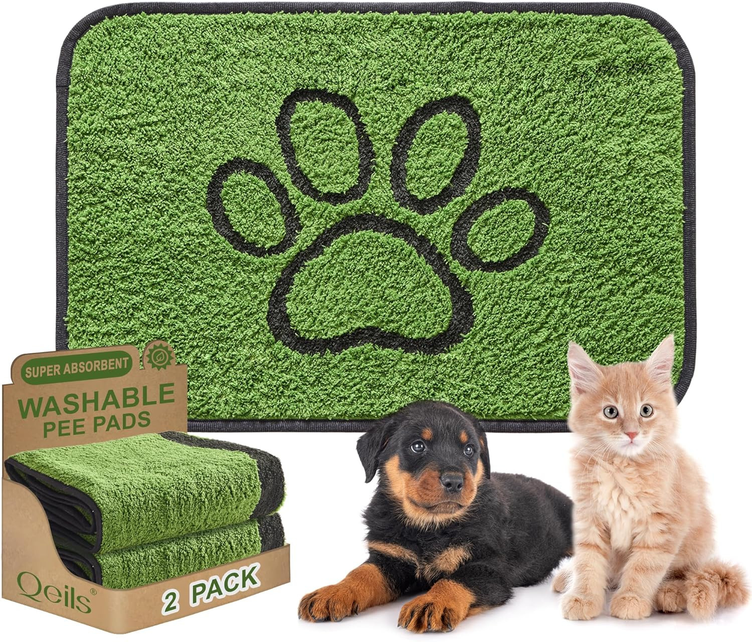 Reusable Dog Pee Pads, 2 Pack Super Absorbent & Leakproof Washable Puppy Pads wi
