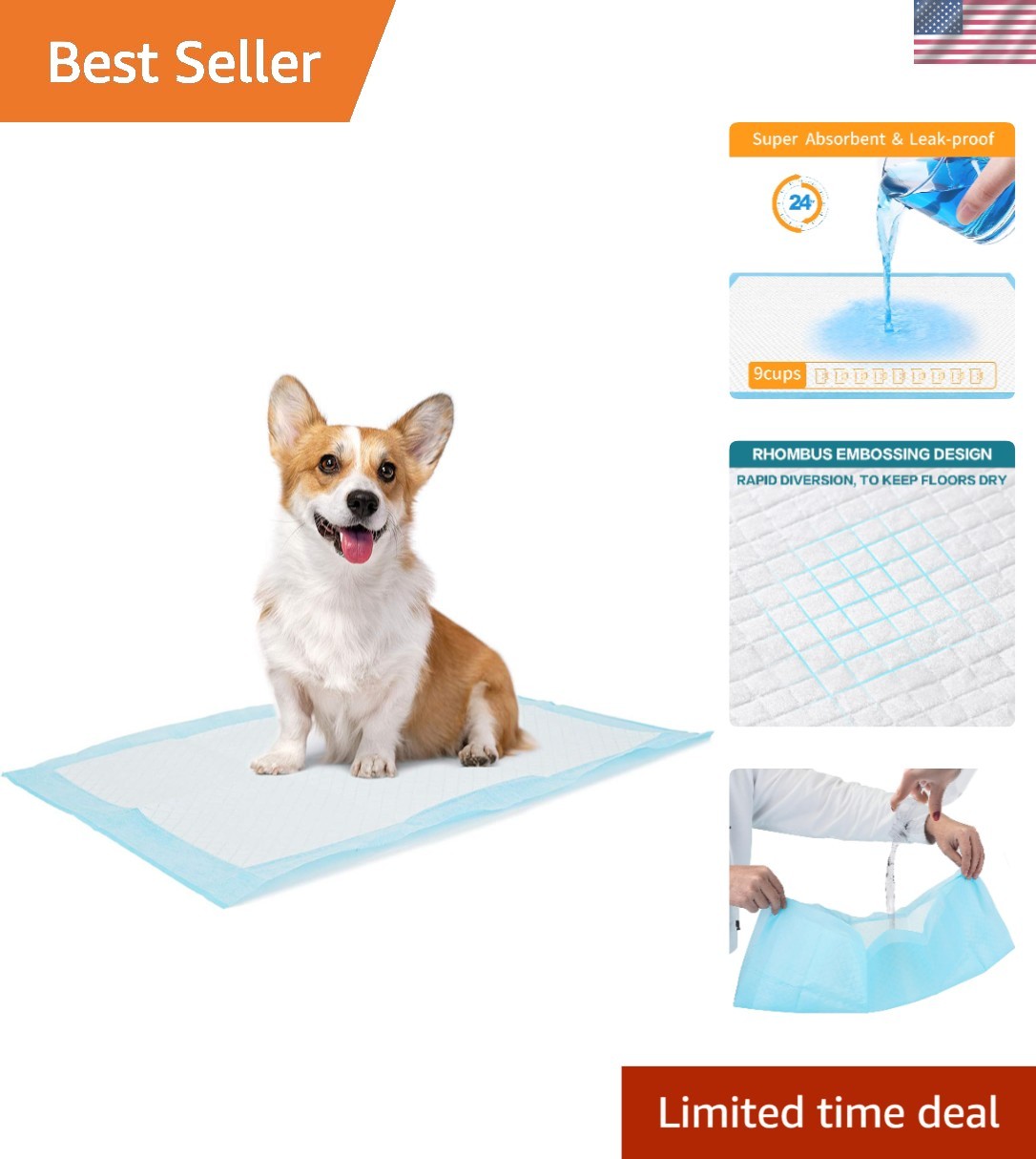 Fast-Drying Leak-Proof Puppy Pads – 100 Count for Effortless House Training