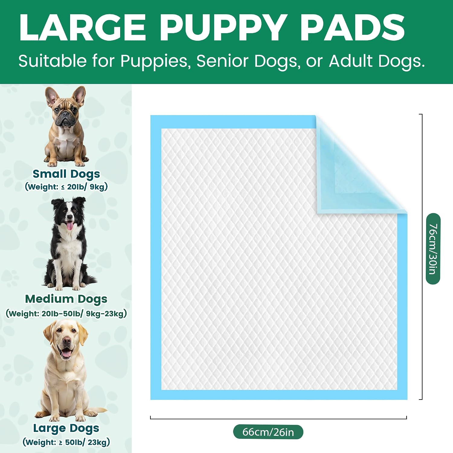 Large Puppy Pads 30″ X 26″ 100 Count Disposable Dog Pee Pads Leak-Proof, Large P