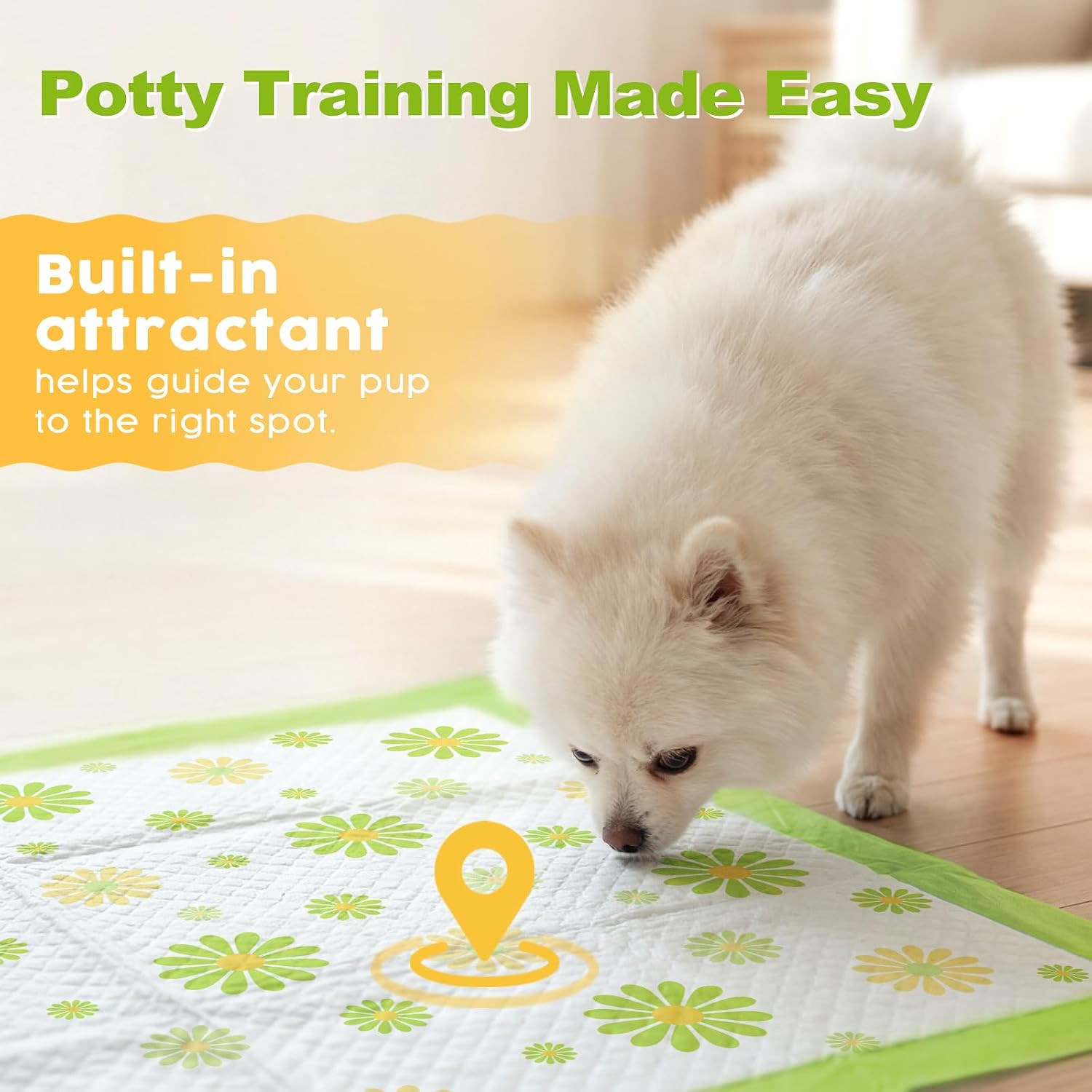 Puppy Pads 22″X22″, Dog Pee Pads 6-Layer Super Absorbent & Leak-Proof, Daisy Pat