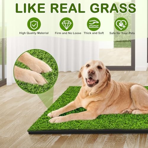 Large Dog Grass Pad with Tray – 34″x23″ Reusable Artificial Turf Potty for Indoo