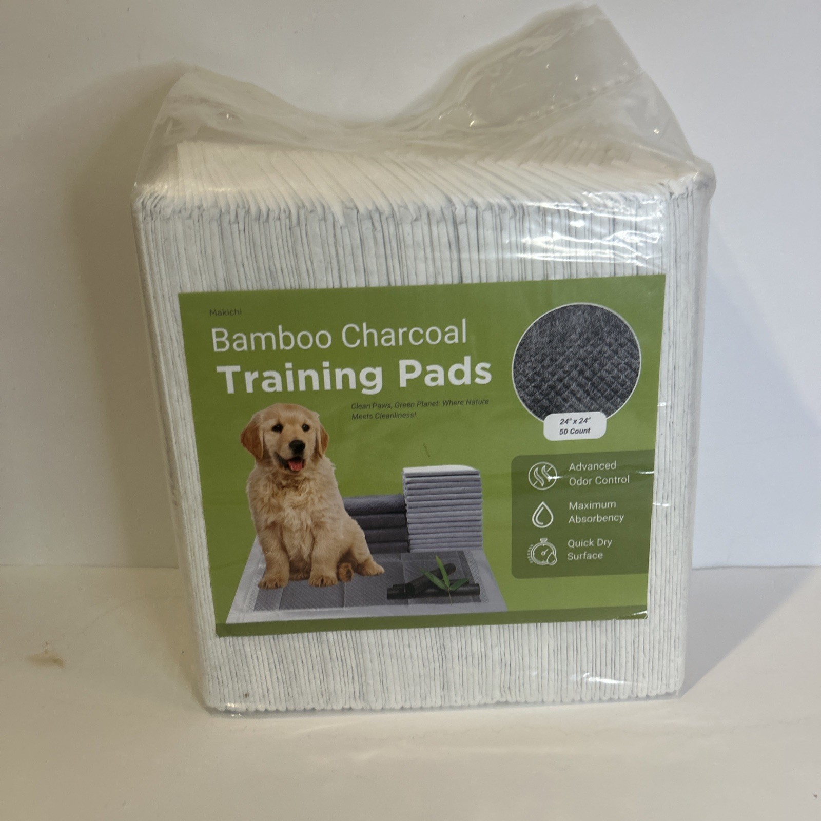 New Bamboo Charcoal Training Pads, Large, 24in x 24in, 50 Count Odor Control