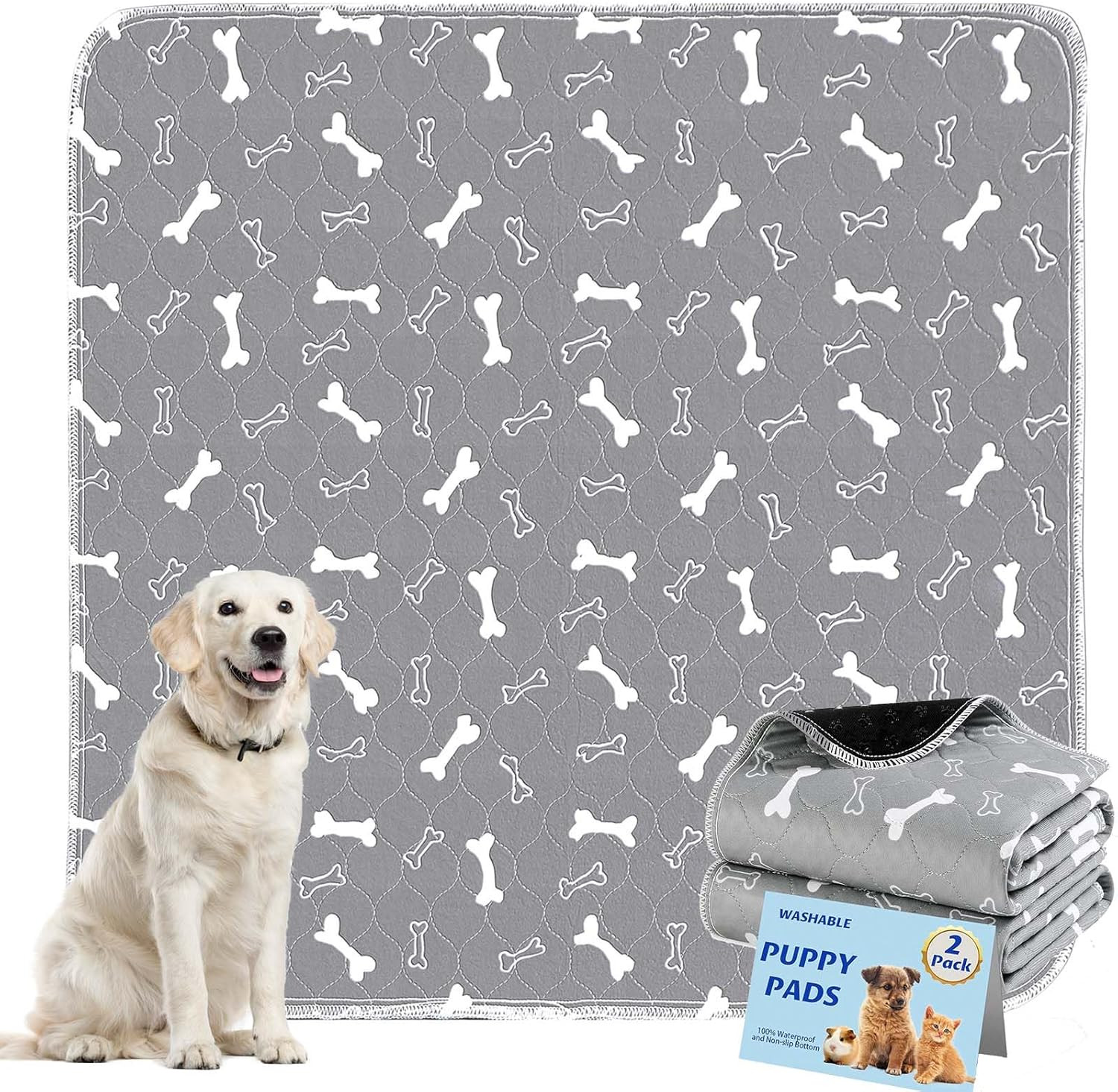 2 Pack Washable Dog Pee Pads 24×24 Reusable Waterproof Absorbent Puppy Mat