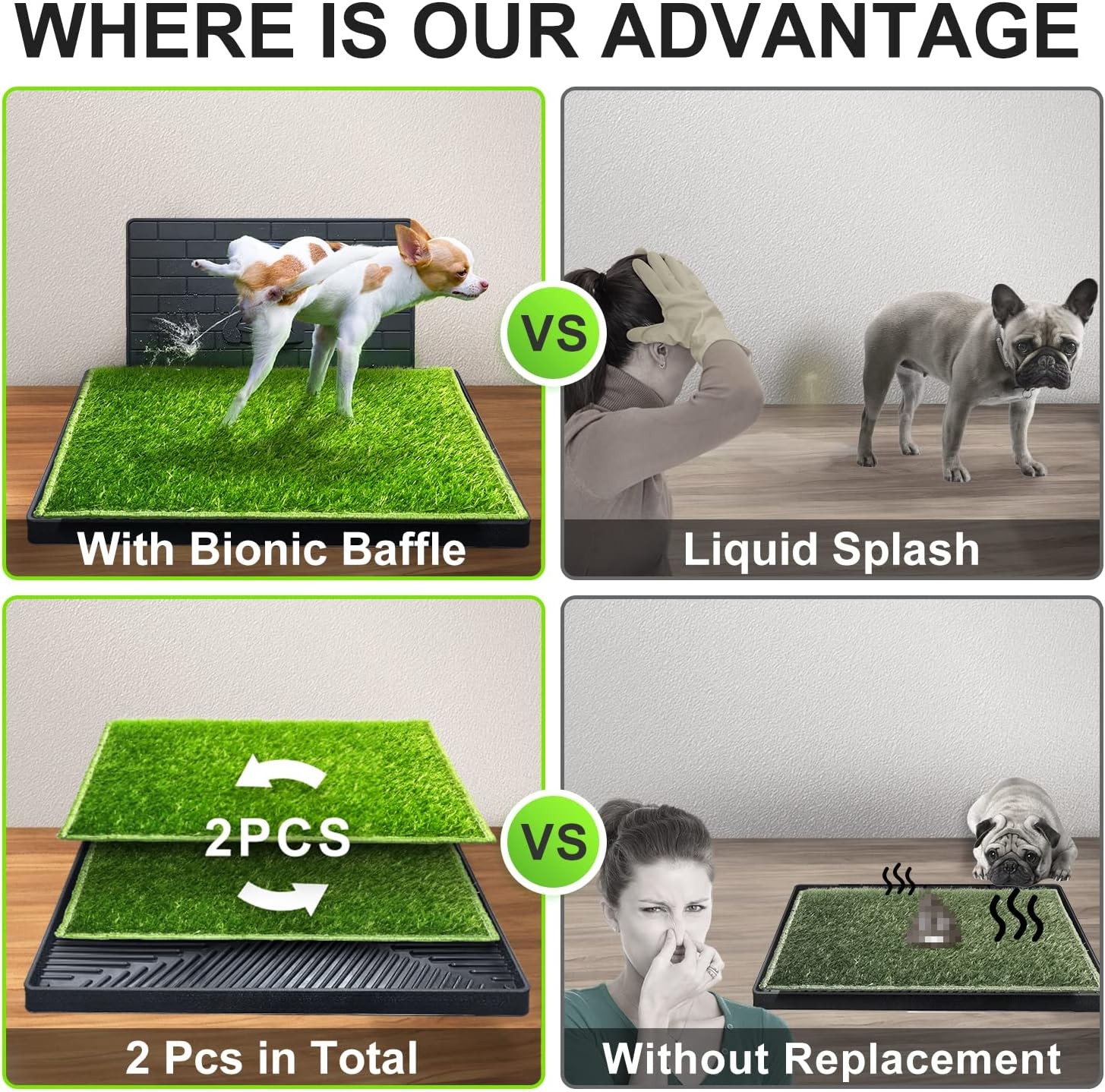 Indoor Dog Potty with 3-Layer System and Pee Baffle