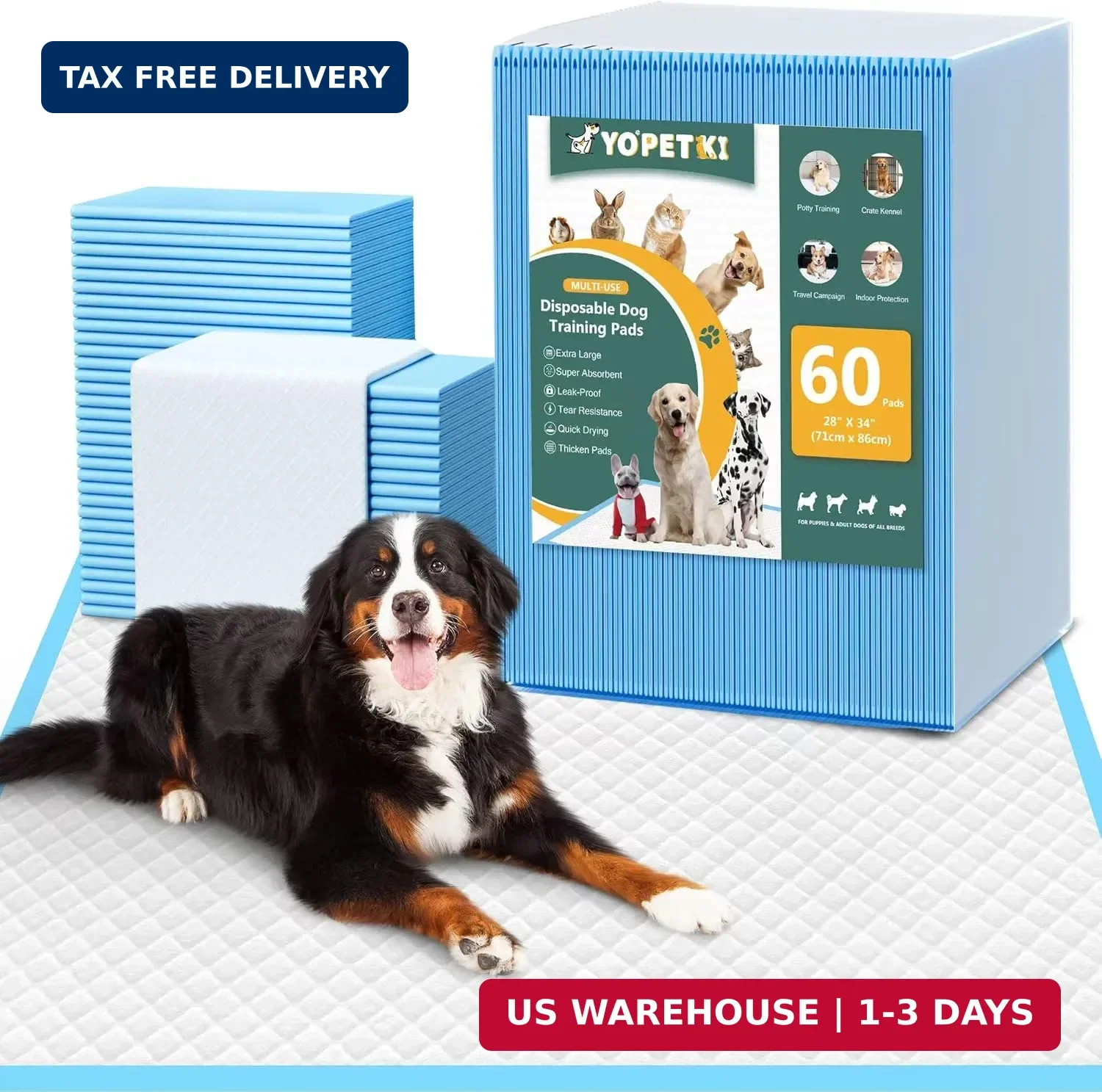 60 Count Extra Large Dog Pee Pads 28″ x 34″, Super Absorbent X-Large Puppy Pads