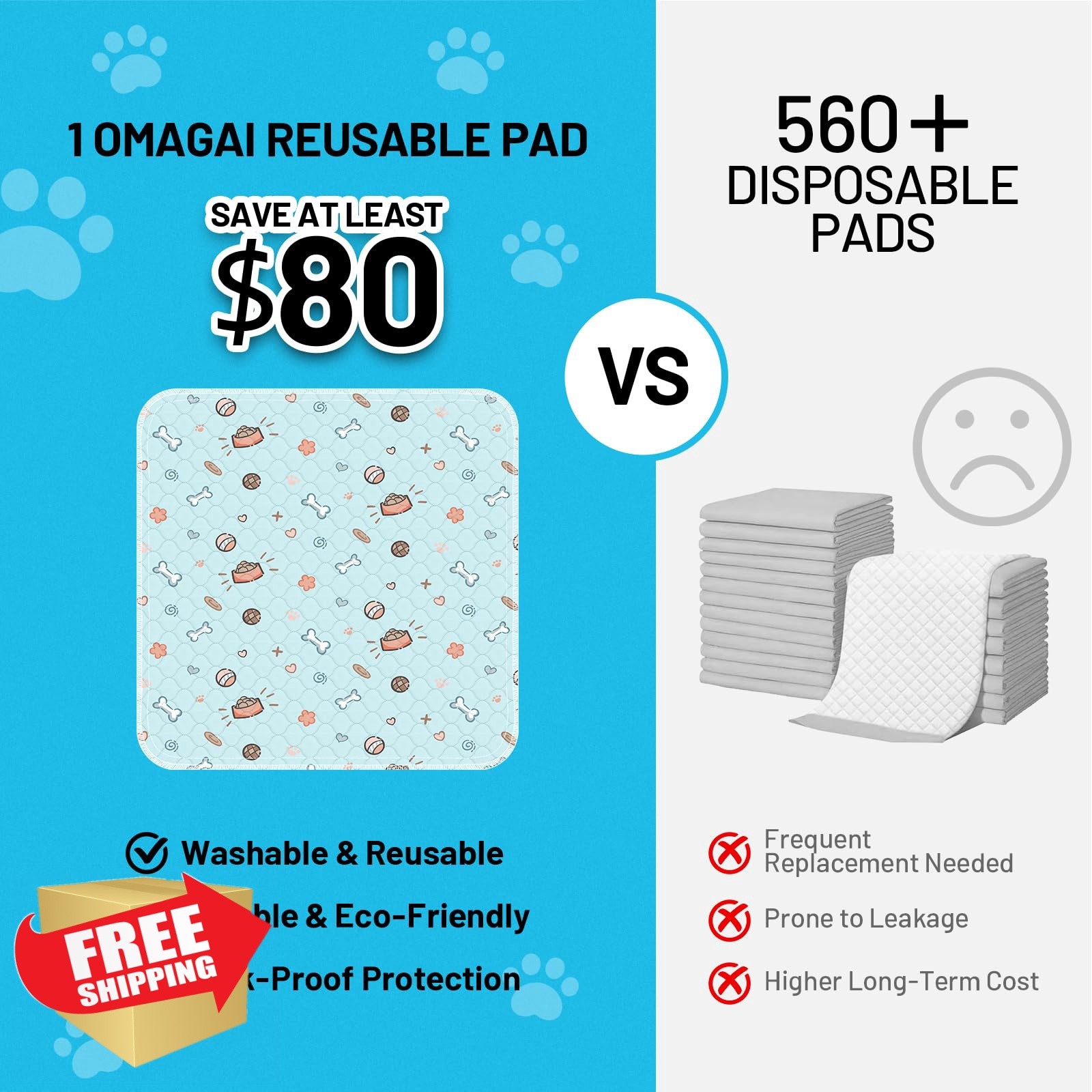OMAGAI Pee Pads Blue 24×18 2 Packs