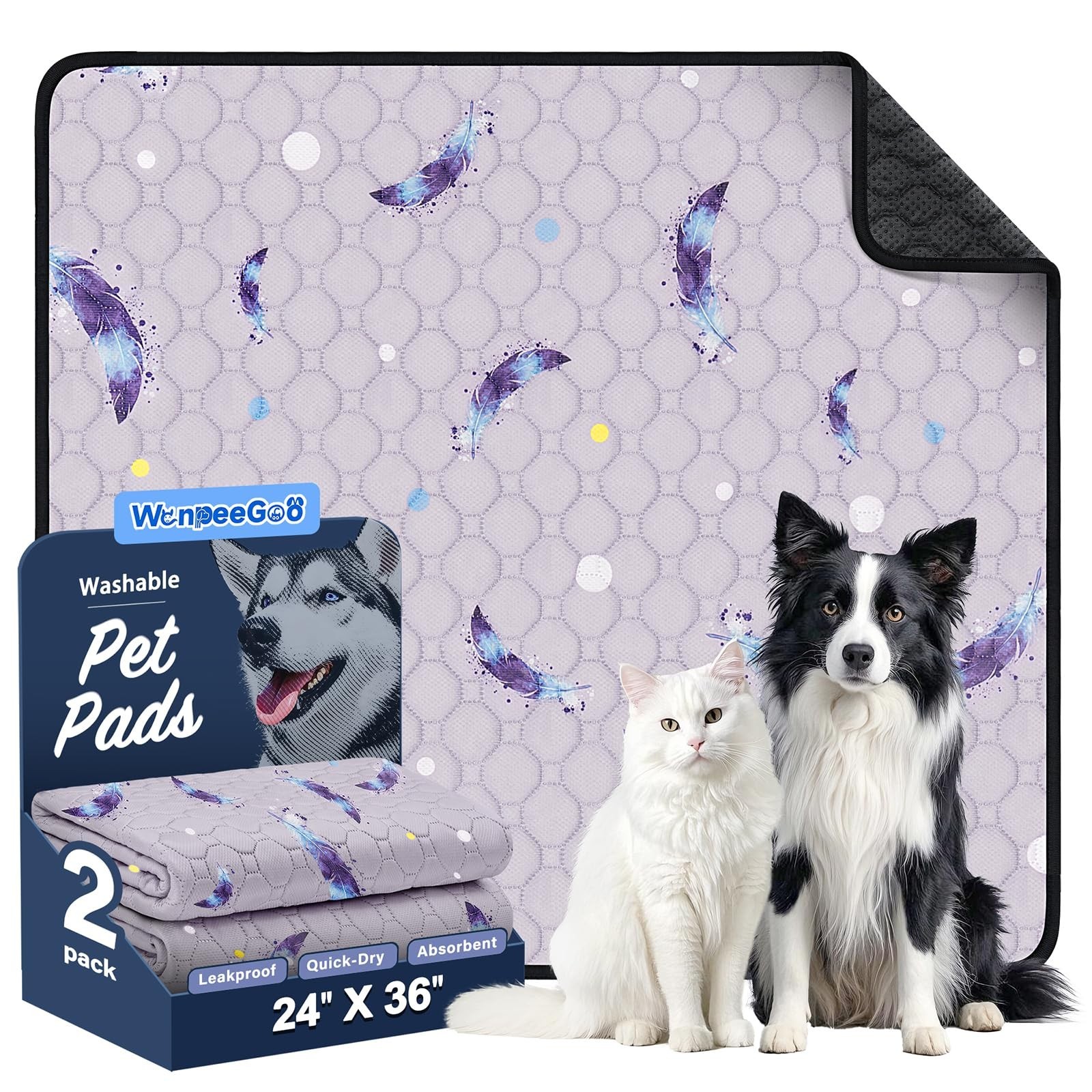 Washable Pee Pads for Dogs, 2Pack Reusable Puppy Pads, Super Absorbent & Leak…