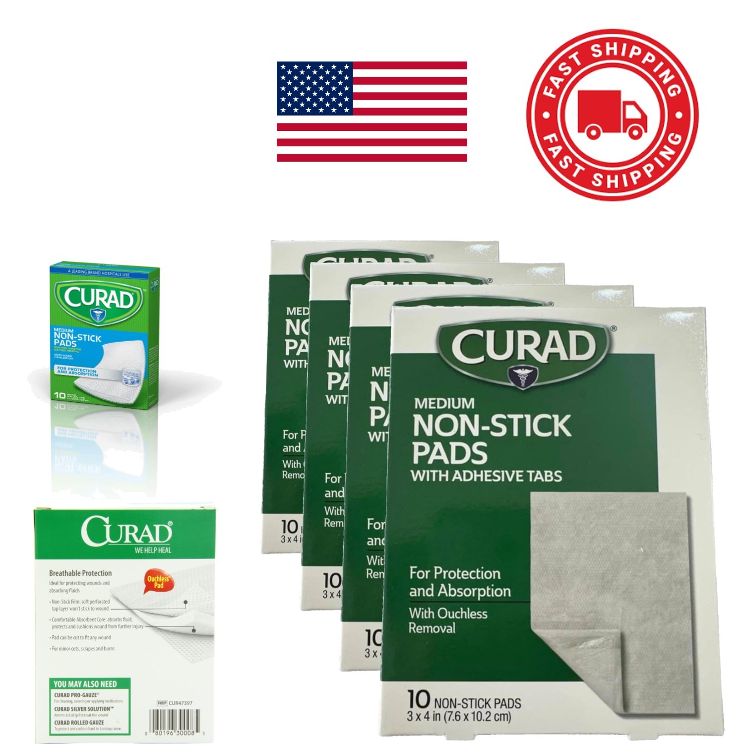 Breathable Non Stick Dressing Pads 3 x 4 Inch Pack of 40 for Post Surgical
