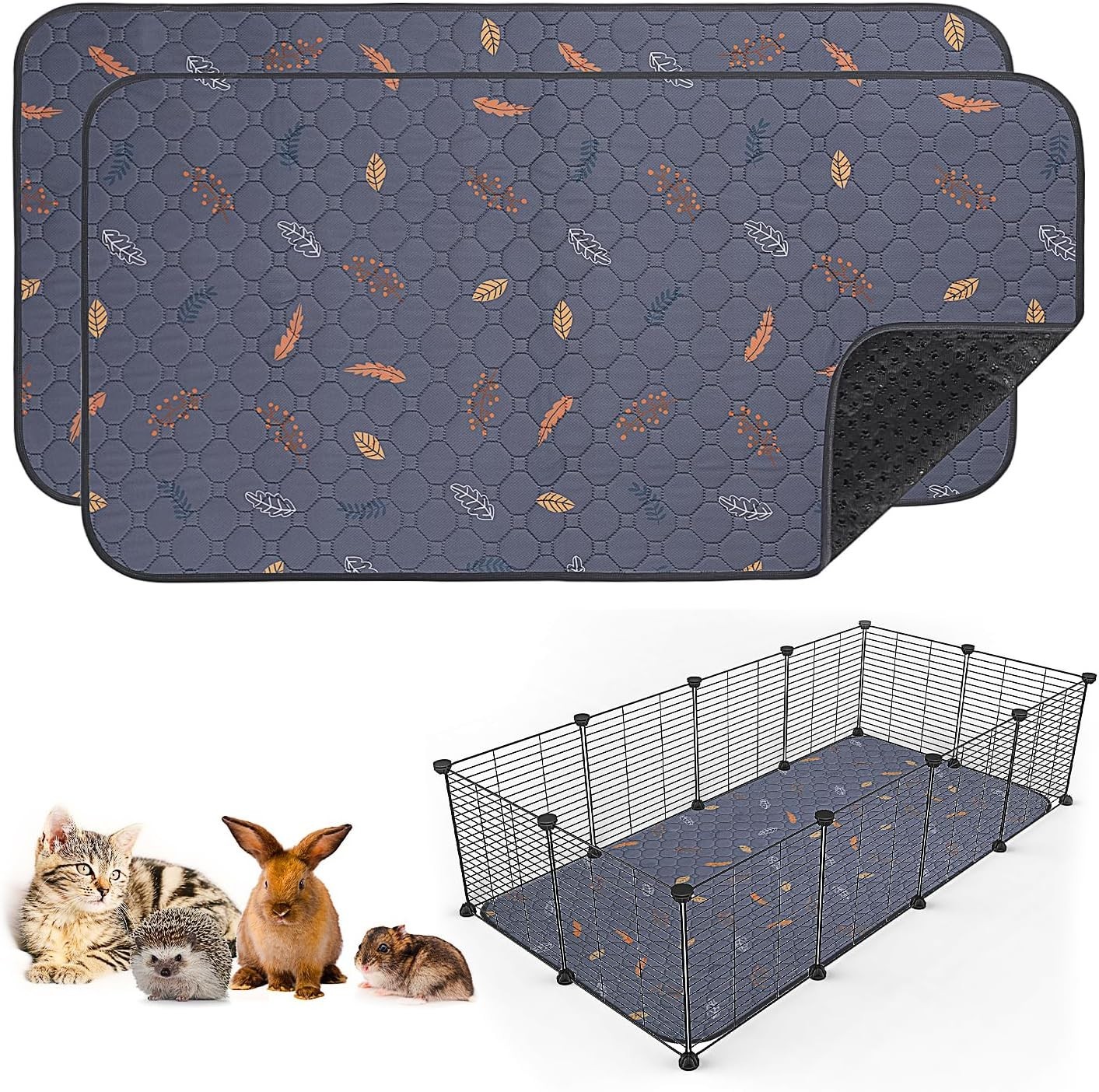 Absorbent Washable Guinea Pig Pee Pads 24″x48″ – Deep Grey with Anti-Slip Design