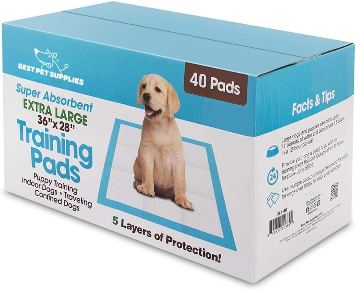 XL Puppy Pads 40 Count – Super Absorbent Dog Training Pads, Quick-Dry, Odor Cont
