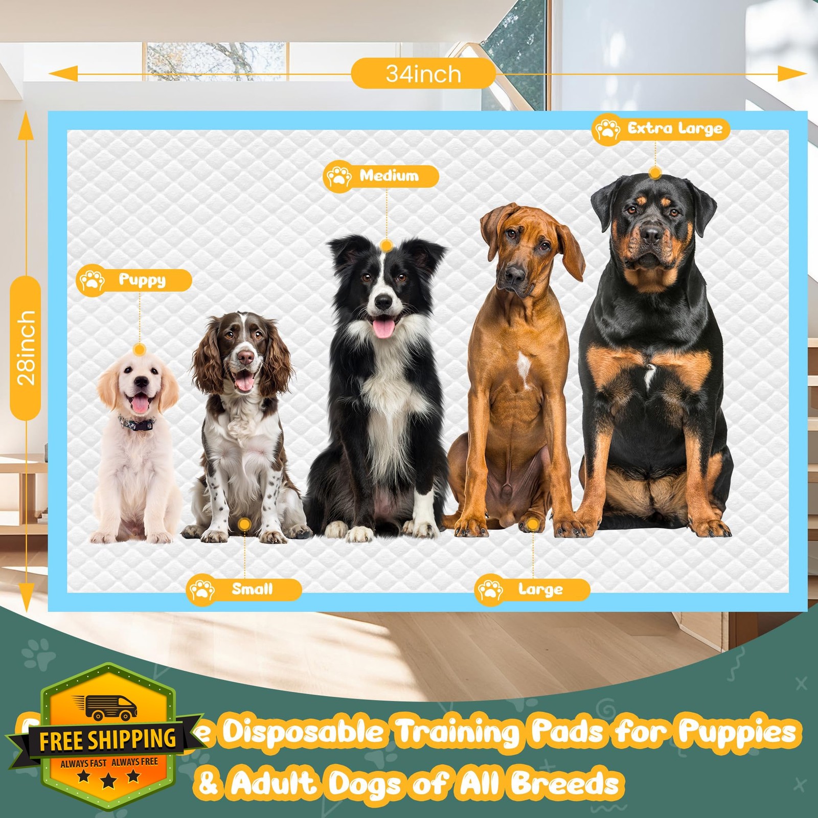 YOPETKI X-Large Pee Pads 28″x34″ 60 Count