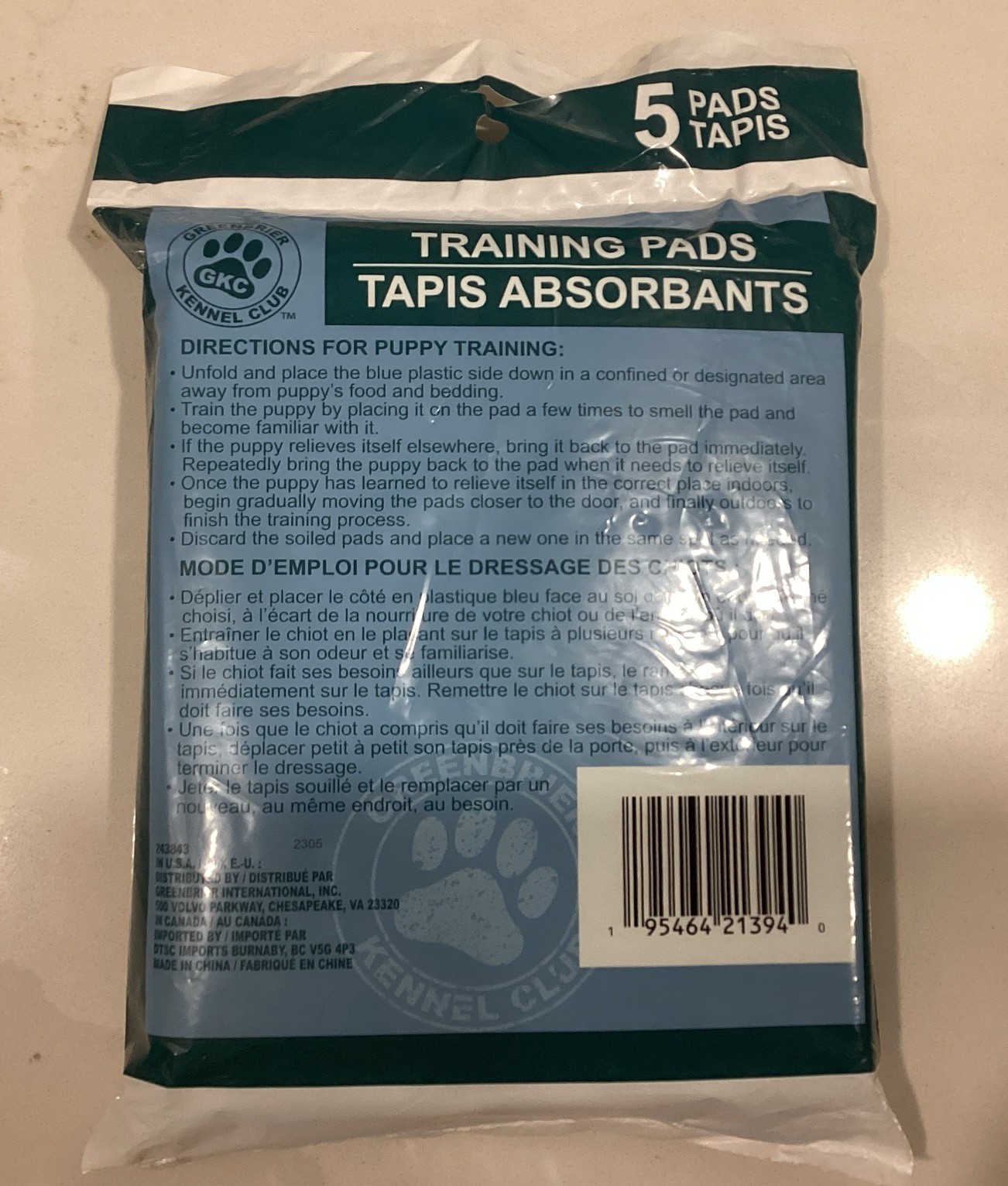 Greenbrier Kennel Club Puppy Training Pads 3 Bags XXL 2 Bags Small 19 Total Pads