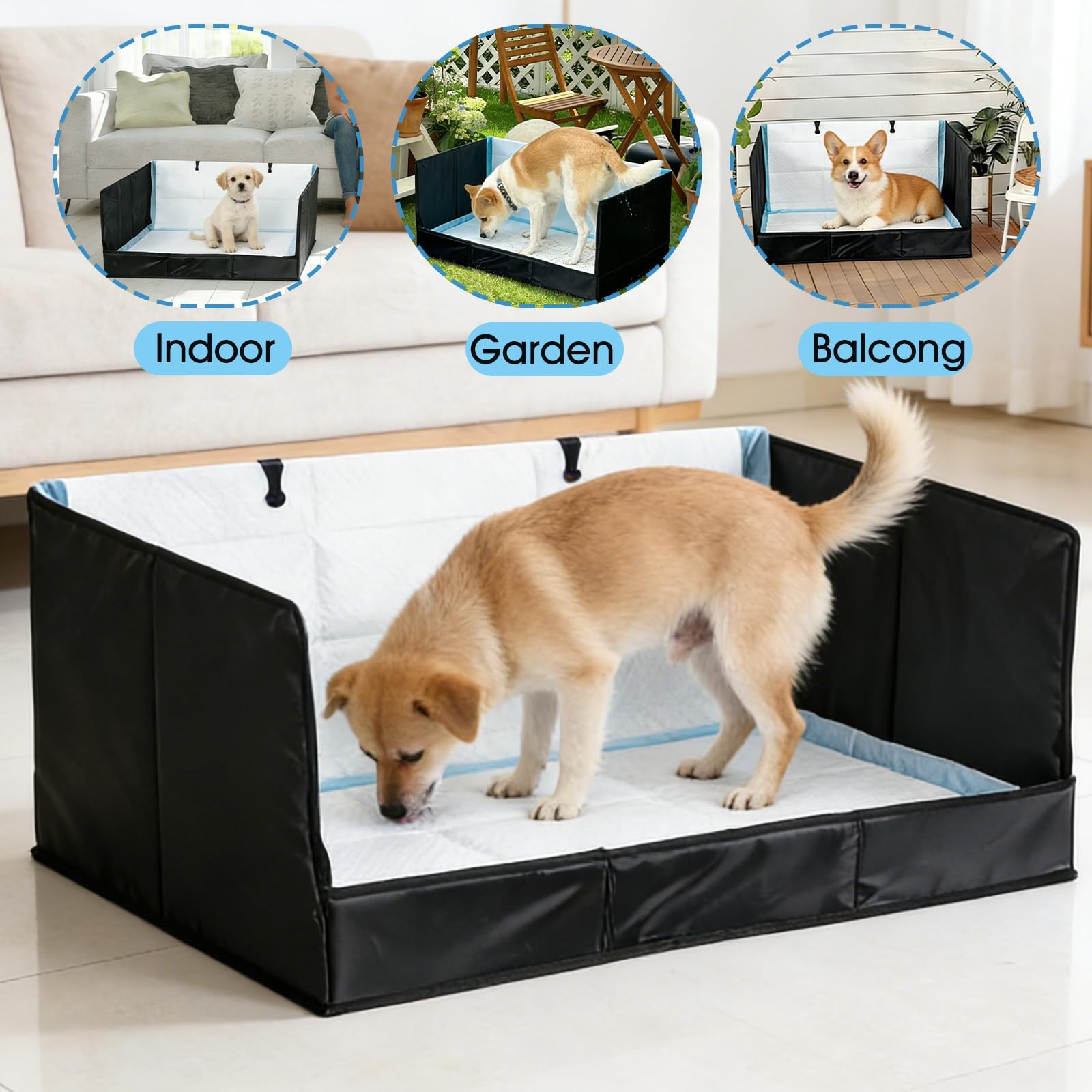 Dog Litter Box with High Walls, Pee Pad Holder Foldable, No Assembly, Waterpr…
