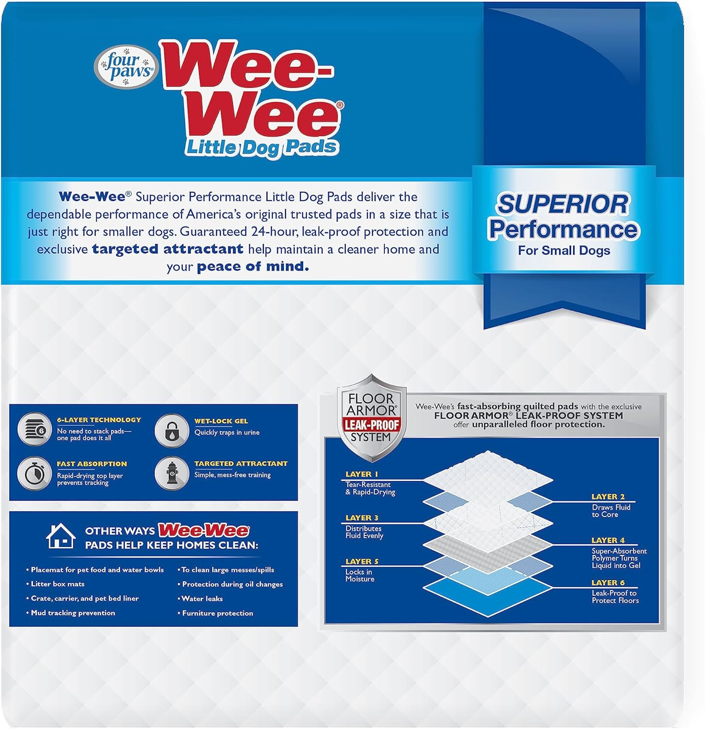 Four Paws Wee-Wee Superior Performance Unscented Little Pee Pads for Small Dogs,