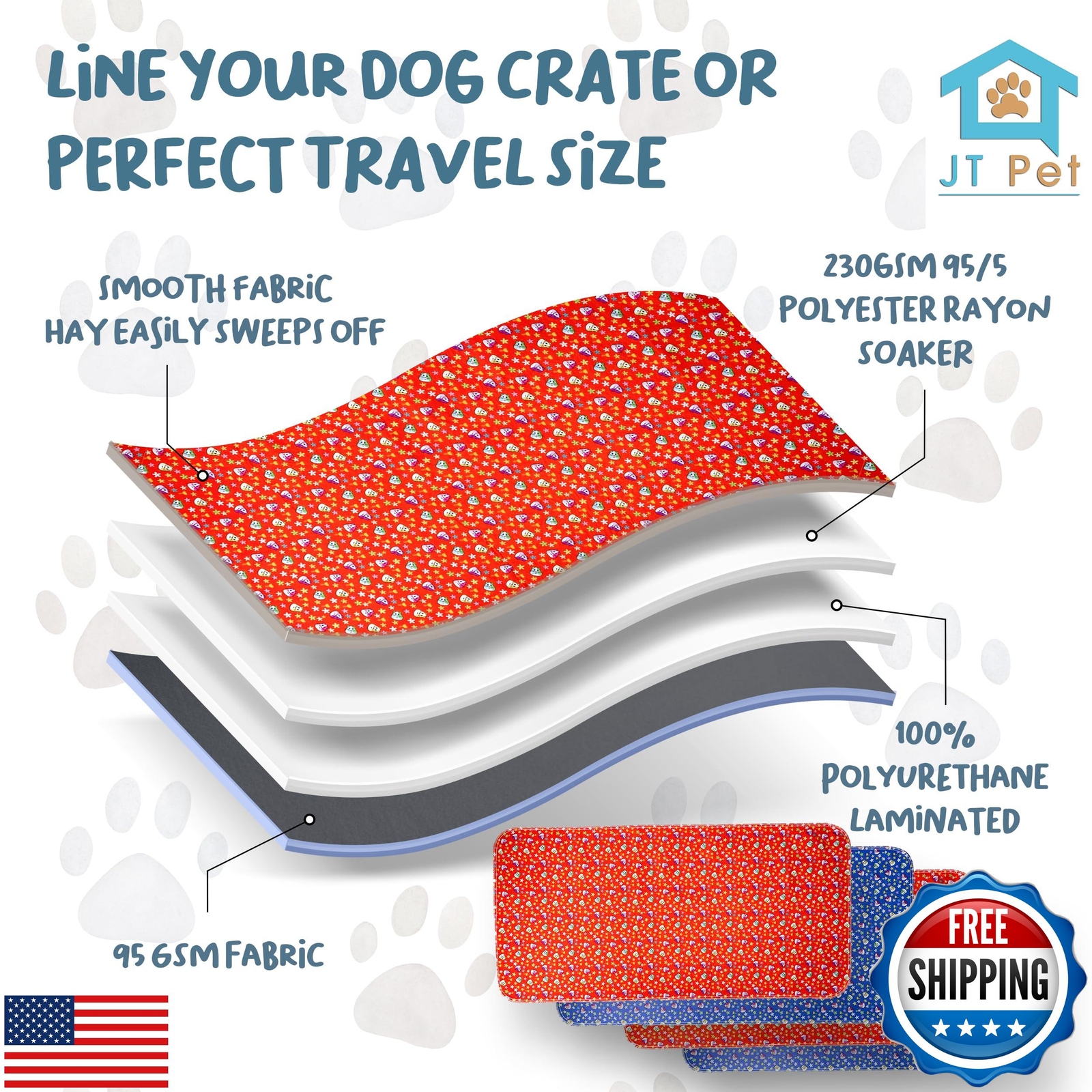 JT Pet Guinea Pig Cage Liner Fleece Cage Liners Puppy Pads Washable Reusable