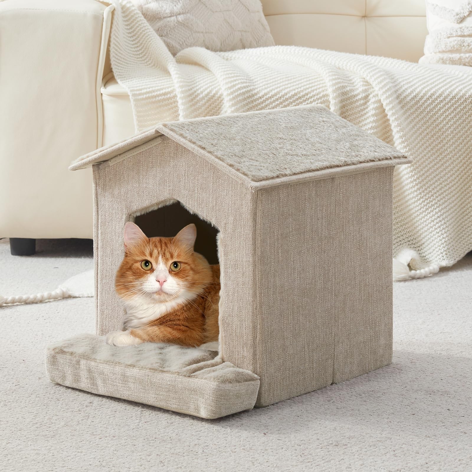 Cat Beds for Indoor Cats,Cat Houses,Cat Cave with Orthopedic Cushion,Foldable…