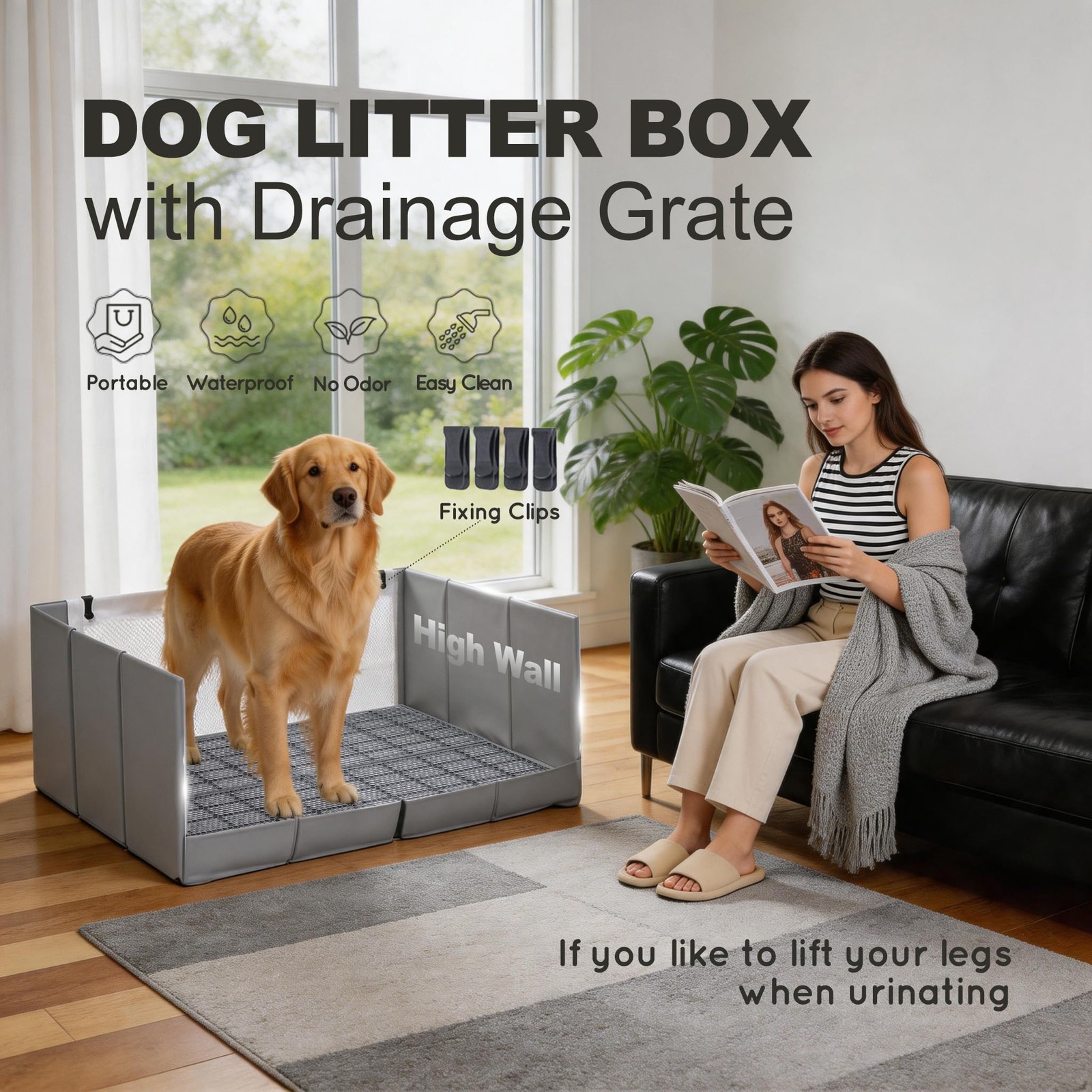 HQ4US 4LEGS Dog Litter Box with High Walls and Grate XL, Foldable Pee Pad Hol…