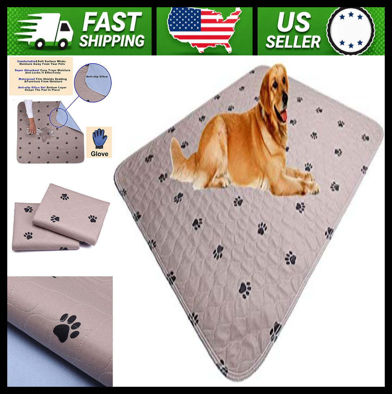 Washable Reusable Puppy Pads, Waterproof Absorbent Dog Bed Pee Mat