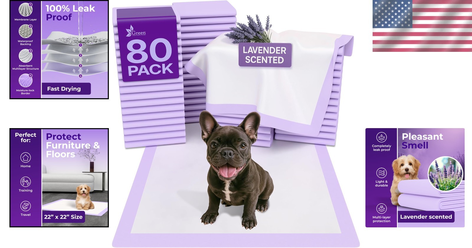 Super Absorbent Lavender Scented Leak-Proof Dog & Cat Training Pads (80 Pack)
