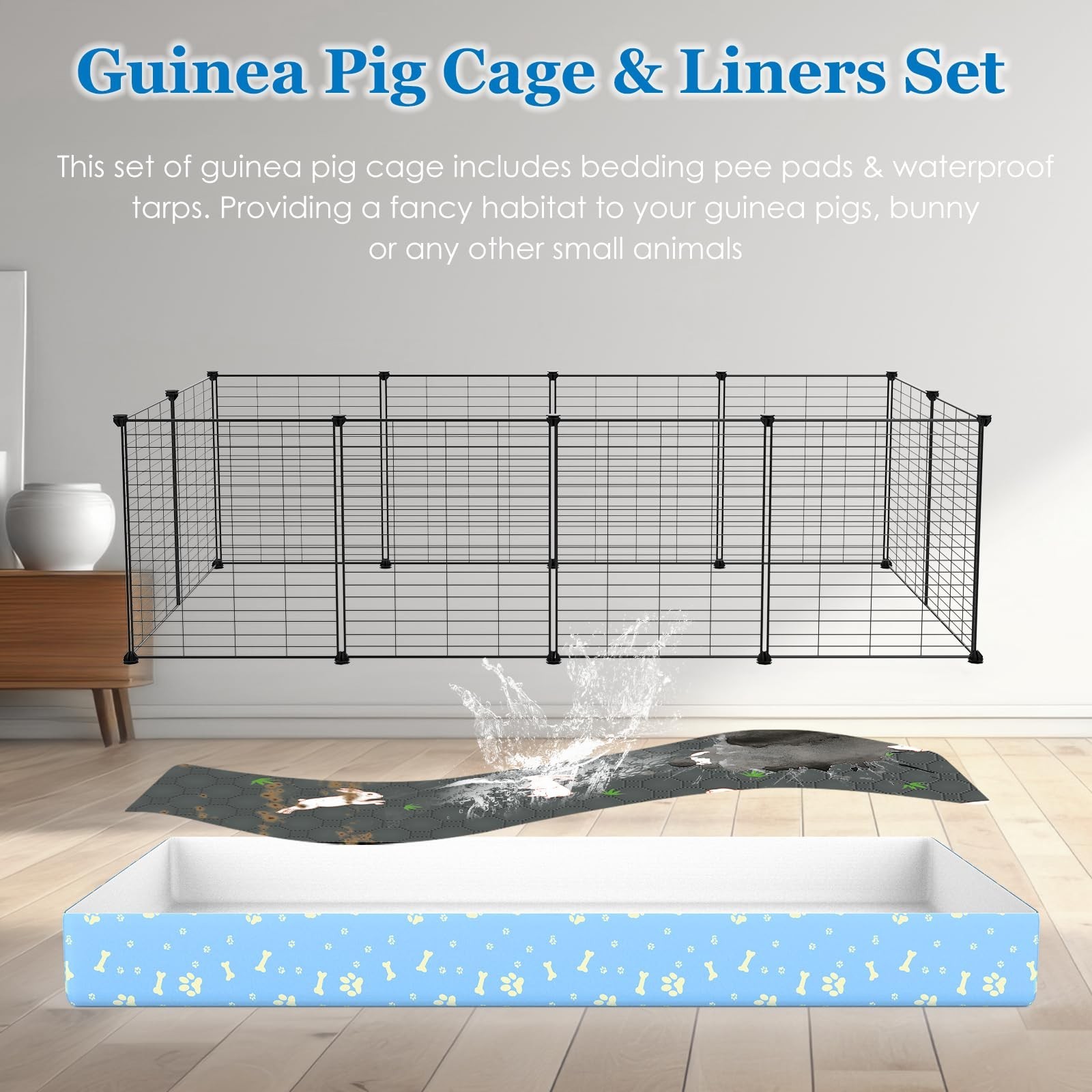 Guinea Pig Cages with Tarp and Bedding Pee Pad Liner, 2-Story Large Guinea Pi…