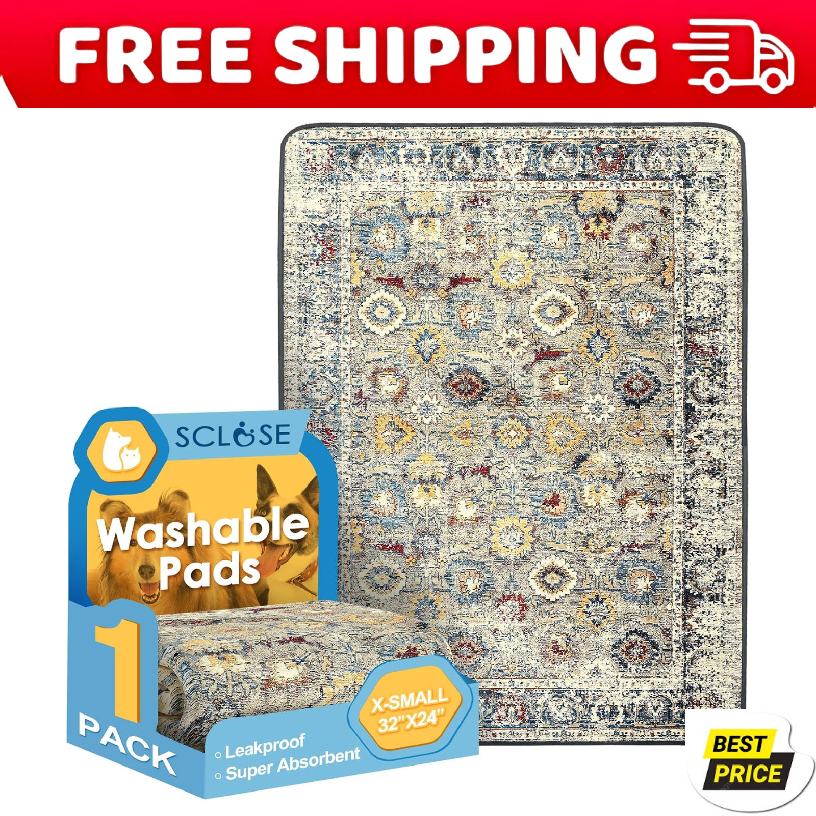 Washable Pee Pad for Dogs 32 X 24 Reusable Puppy Pads Waterproof Dog Rugs Su