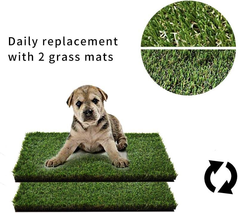 HQ4us Dog Grass Pad with Tray Small 23″ x 16″ Dog Litter Box Toilet for Puppy…