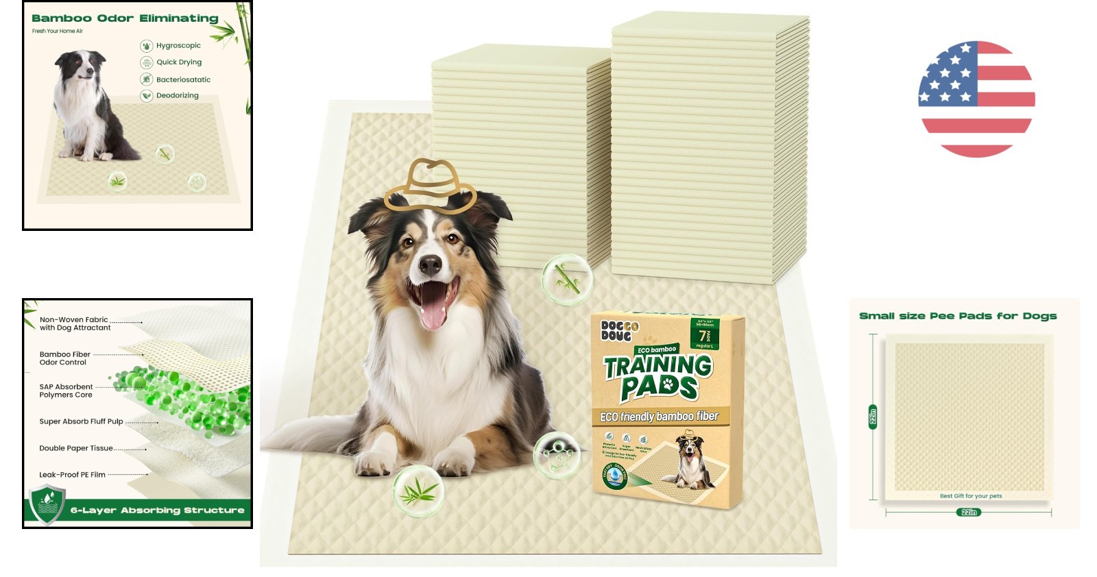 Multi-Purpose Bamboo Pee Pads – 22″x22″ for Dogs, Cats & Small Pets – 7ct