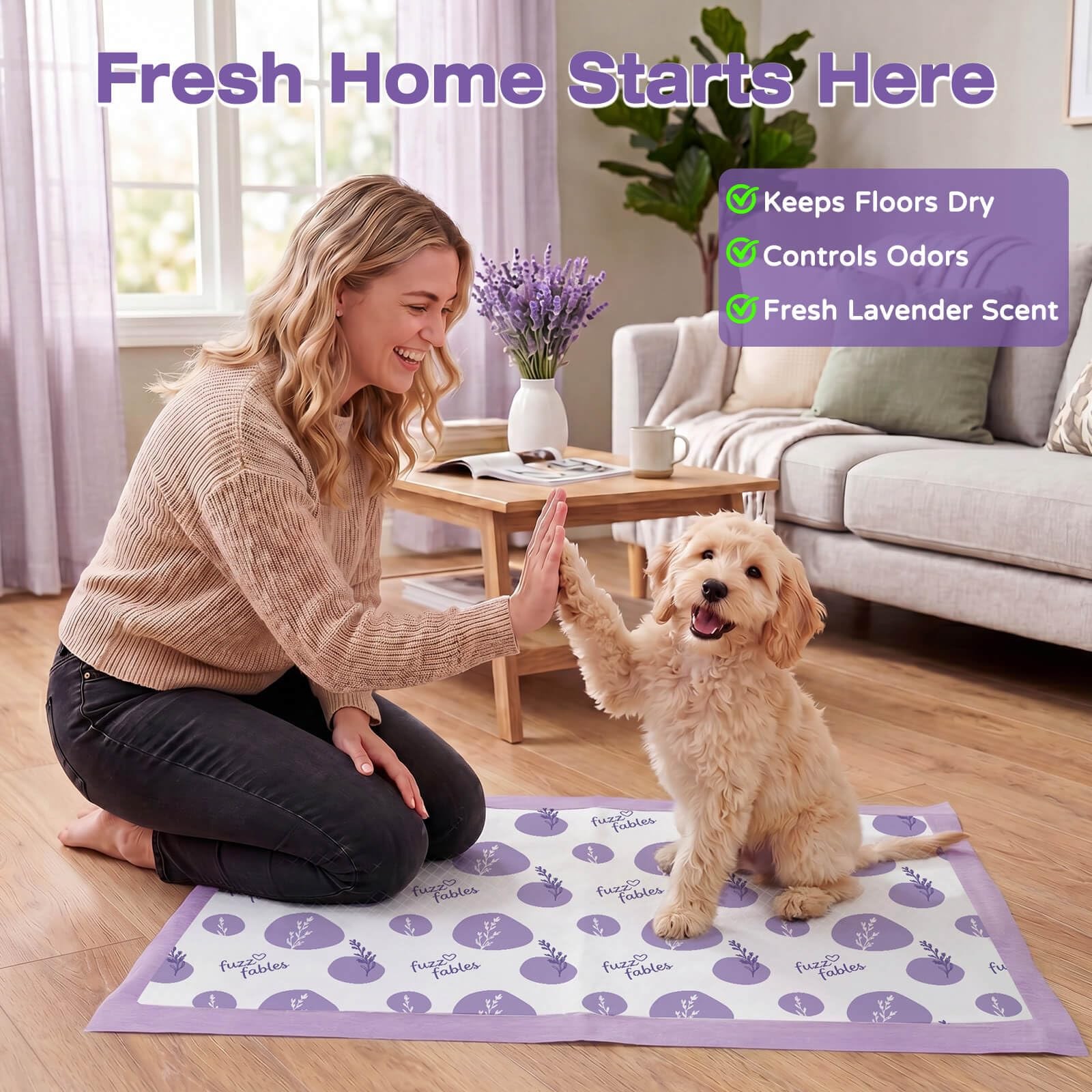 Lavender Puppy Pads-24″x 24″, 50 Count Disposable Dog Pee Pads