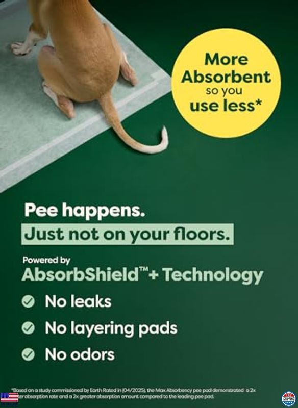 Earth Rated Extra Absorbent Puppy Pee Pads, Leak-Proof, Odor-Free, 75 Count,