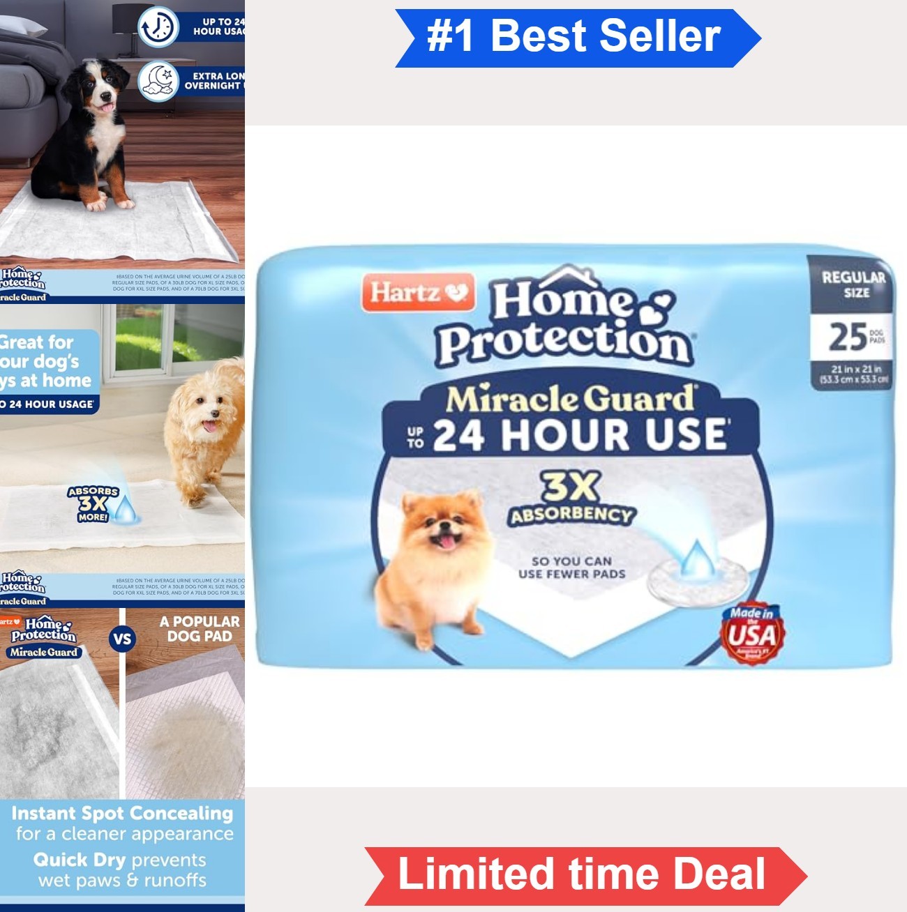 Dog Training Pads Regular Size 25 Count 3X Absorbency 24 Hour Use Odor
