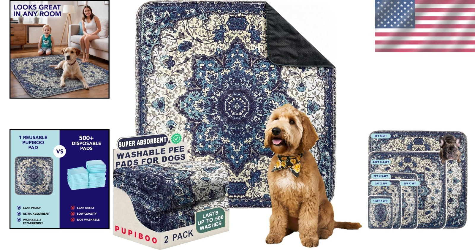 Luxury Washable Pee Pads for Dogs & Cats | Super Absorbent, 36×36 in, 2 Count