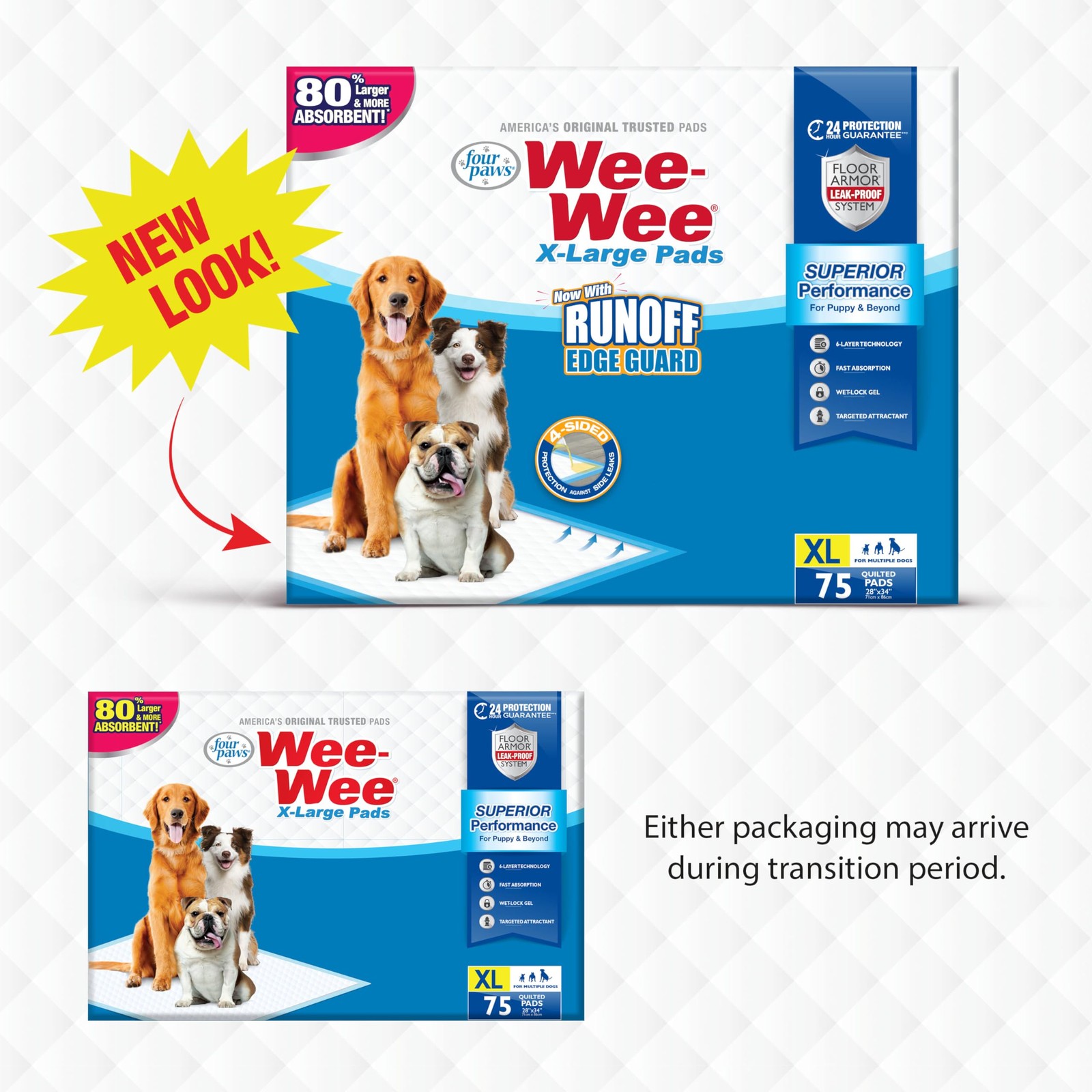 Four Paws Wee-Wee Superior Performance Extra Large Pee Pads 75 Count, White
