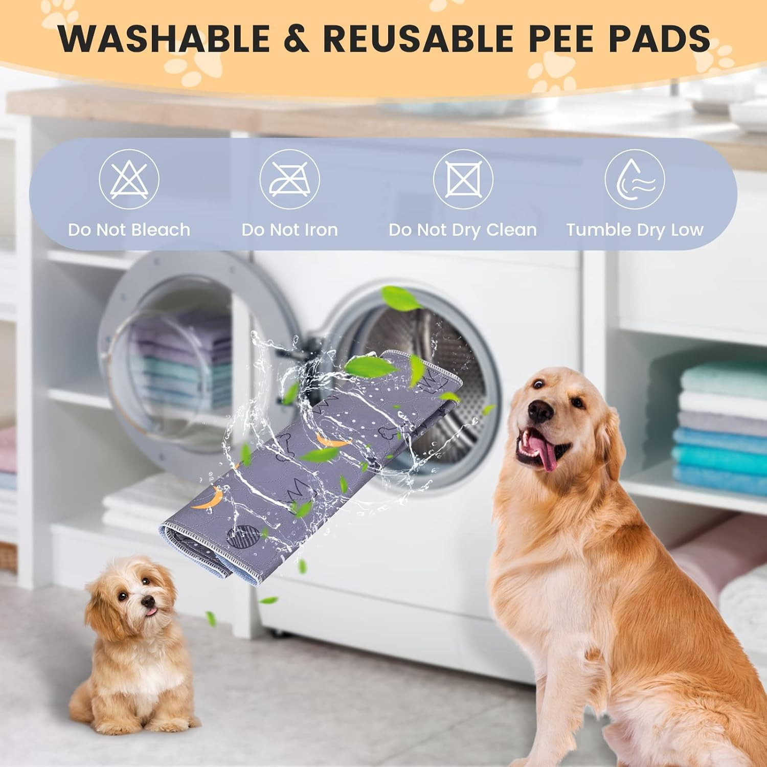 Washable Pee Pads for Dogs 2 Pack 34″ X 36″ Reusable Puppy Pads Waterproof Pet T
